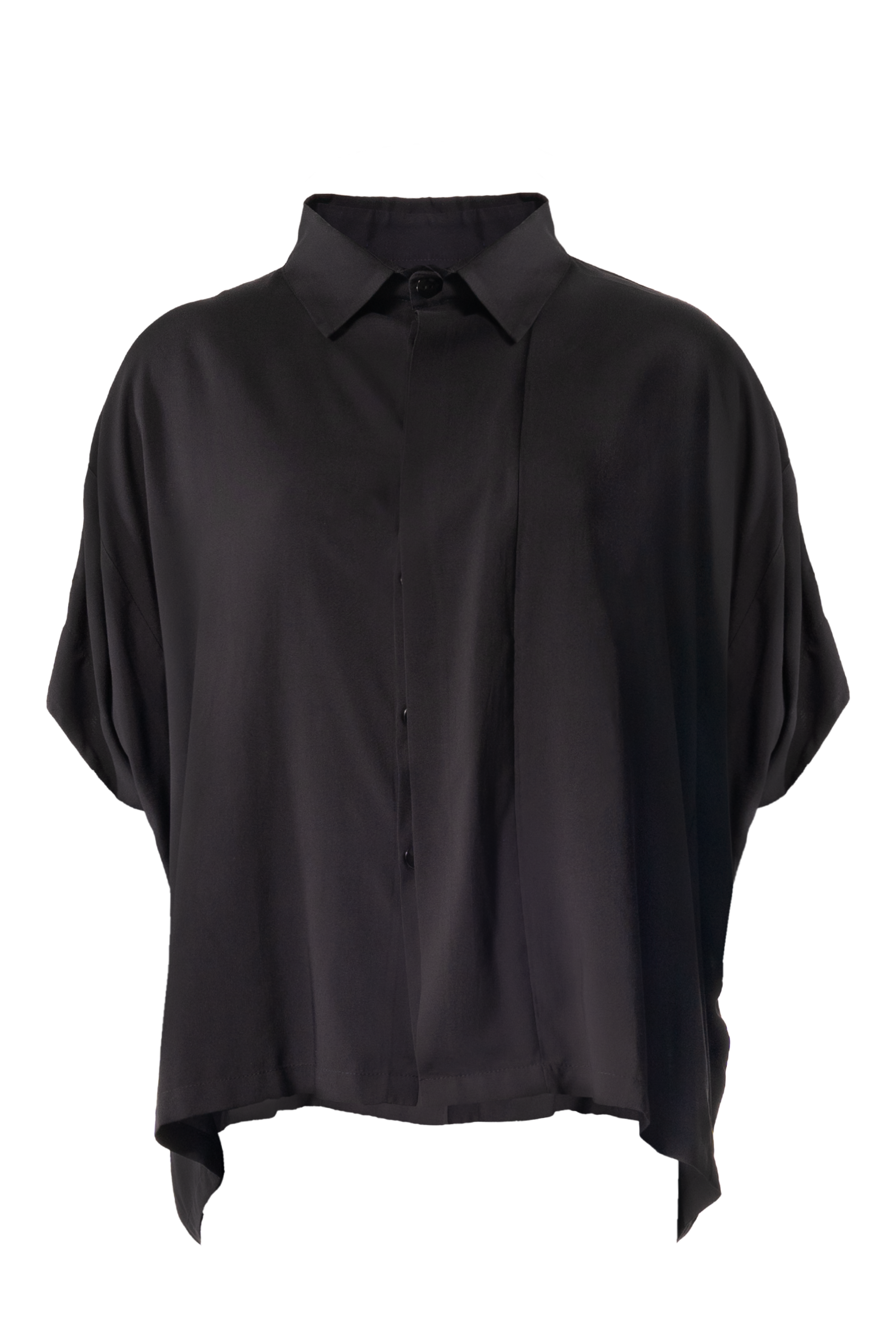 B62B - Oversized Flap Blouse Short Sleeve Fluid - Black I Adddress
