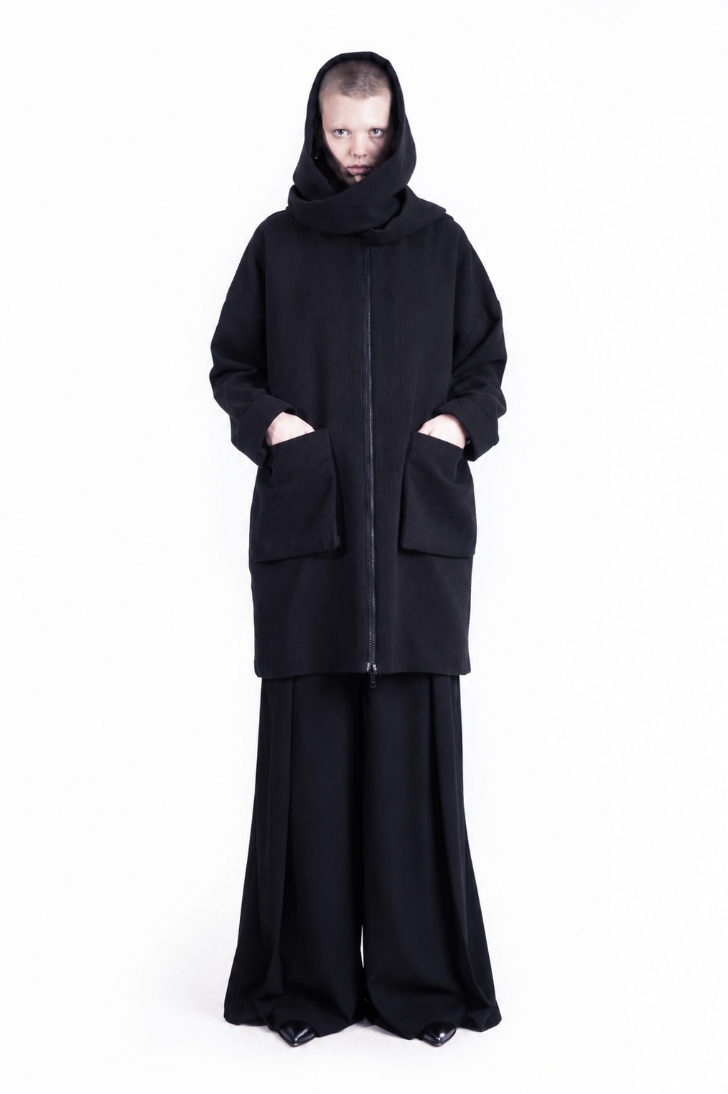TAVA Scarf Hood Coat -Black I Adddress