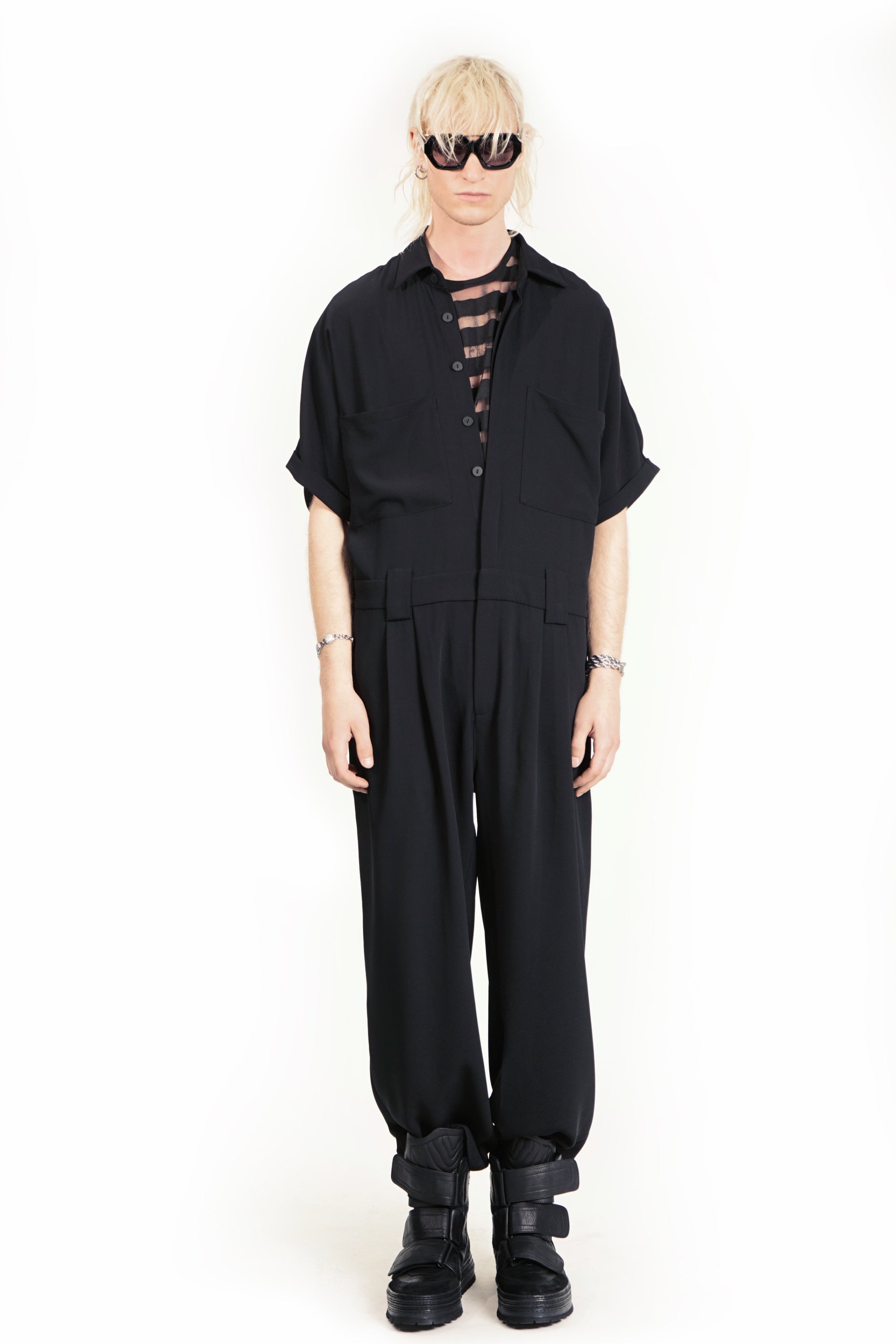 Tailored jumpsuit with concealed button front