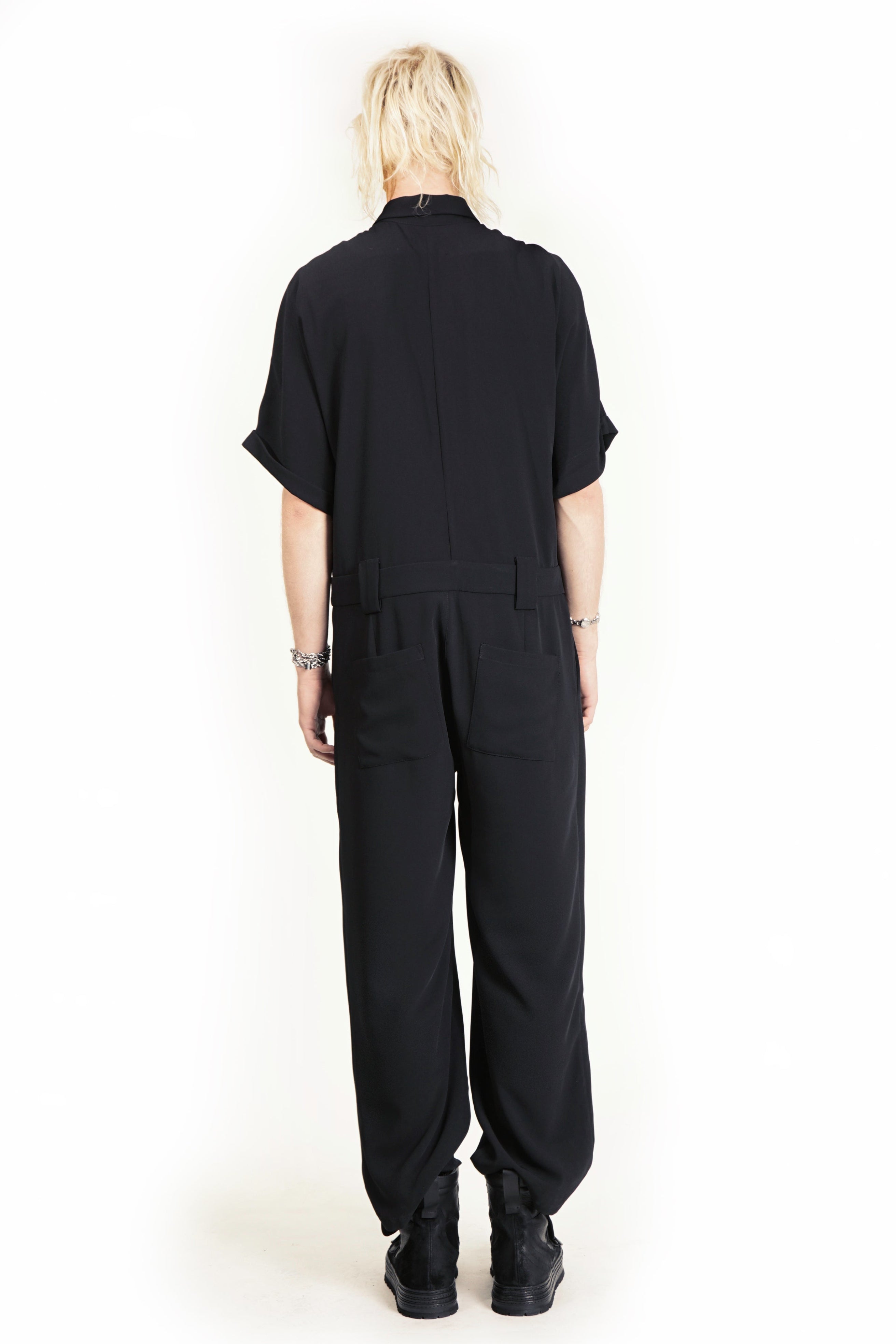 Minimal tailored jumpsuit with tapered legs