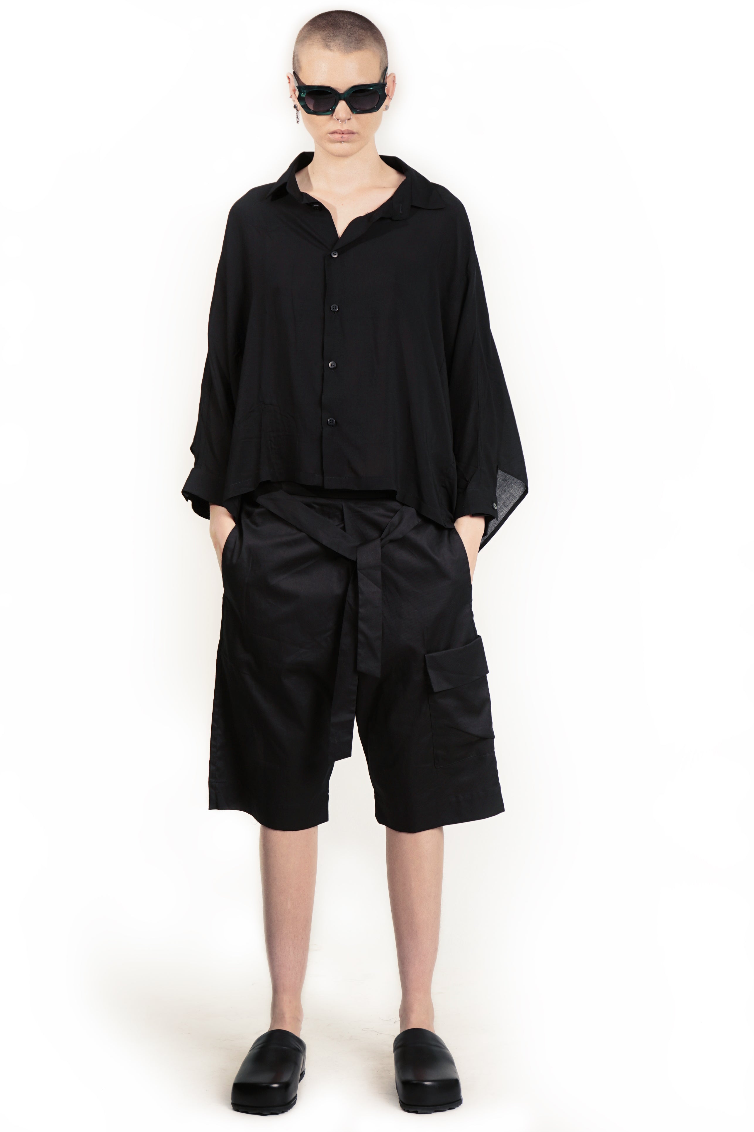 Oversized black blouse front view