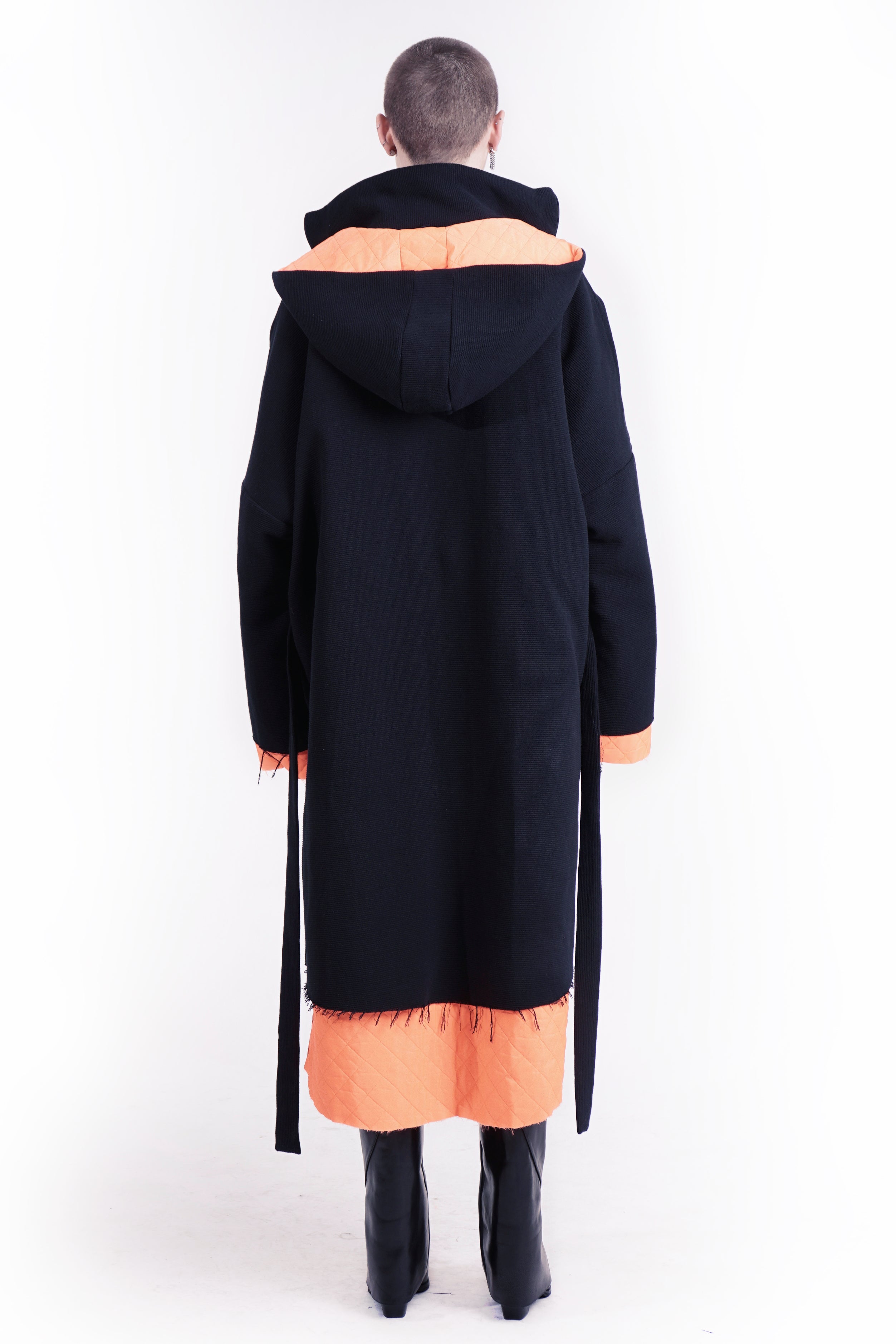 Reversible Hooded Quilted Coat – Black / Orange | Adddress