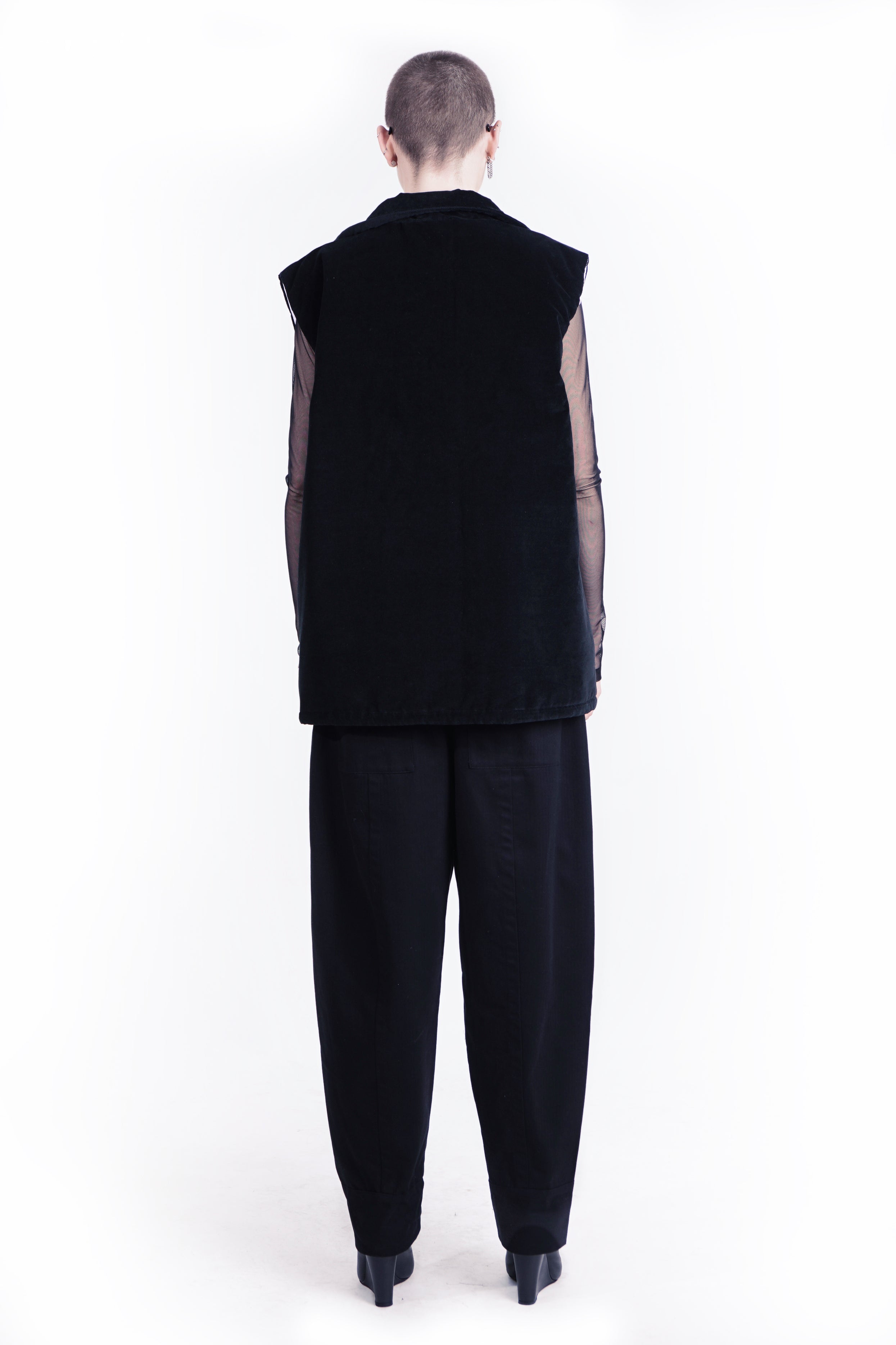 Minimal hooded coat with patch pockets and dropped shoulders