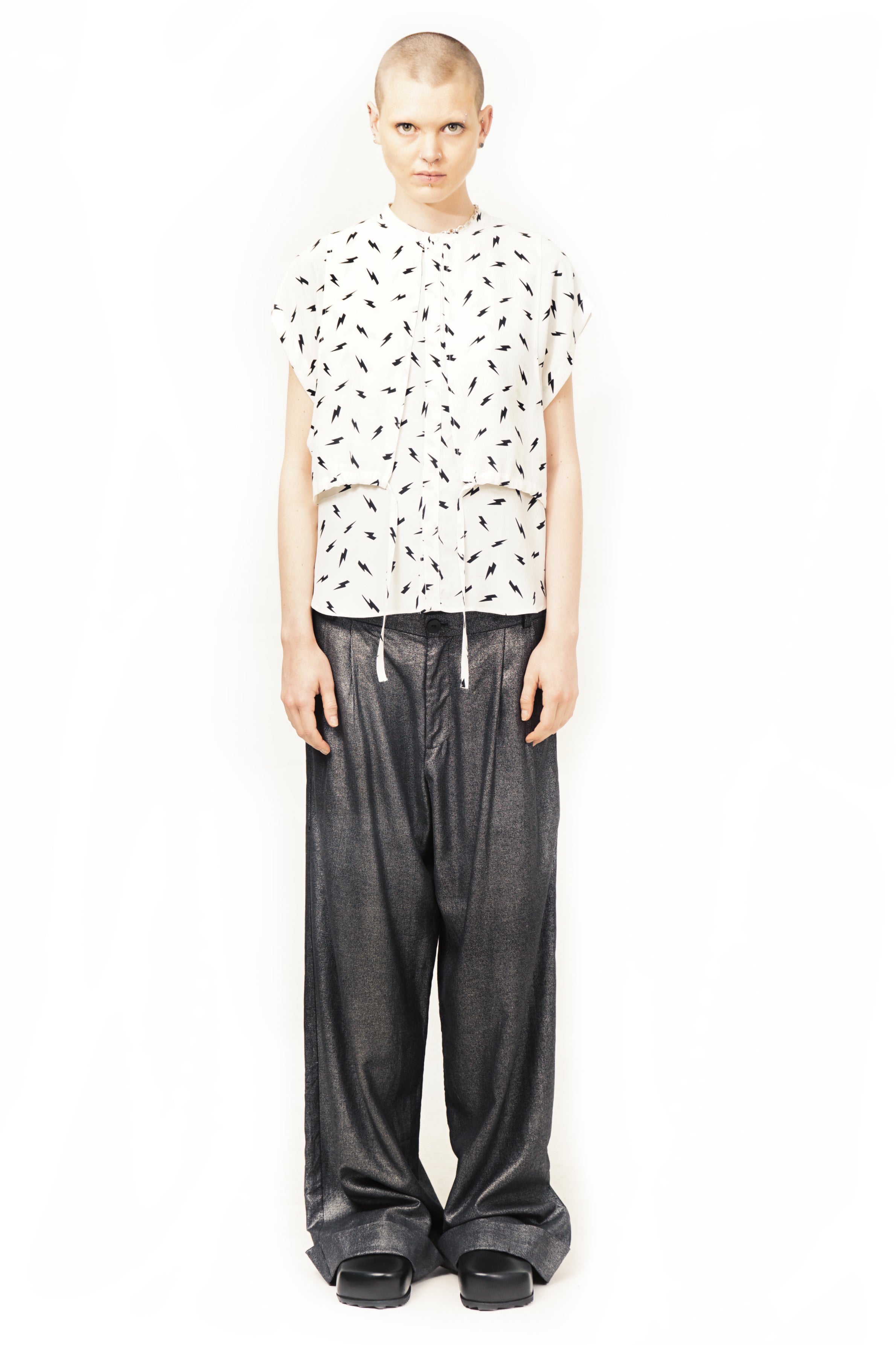 blouse with adjustable drawstring waist and fluid silhouette