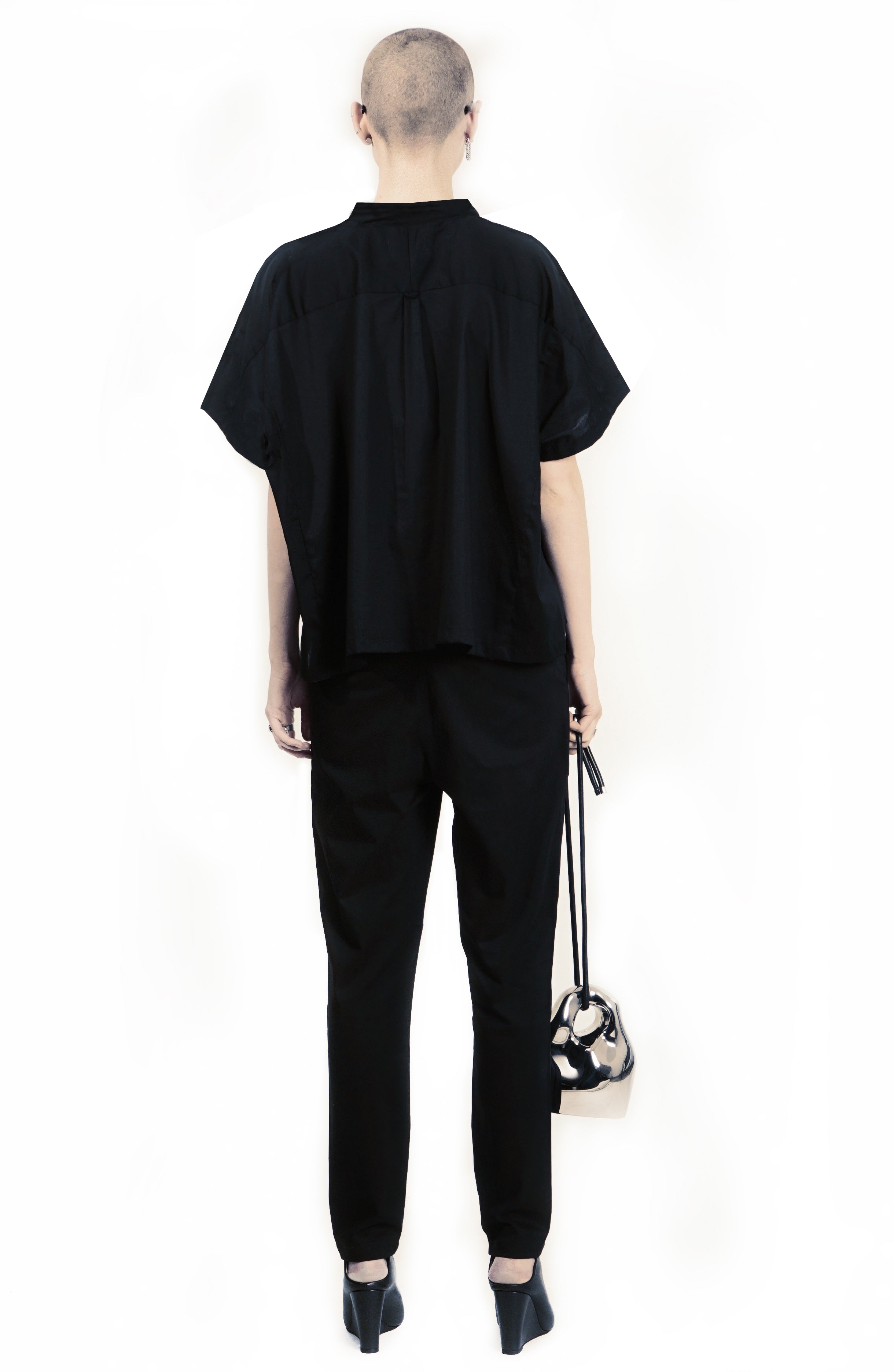 Oversized contemporary black  blouse with clean minimal silhoue