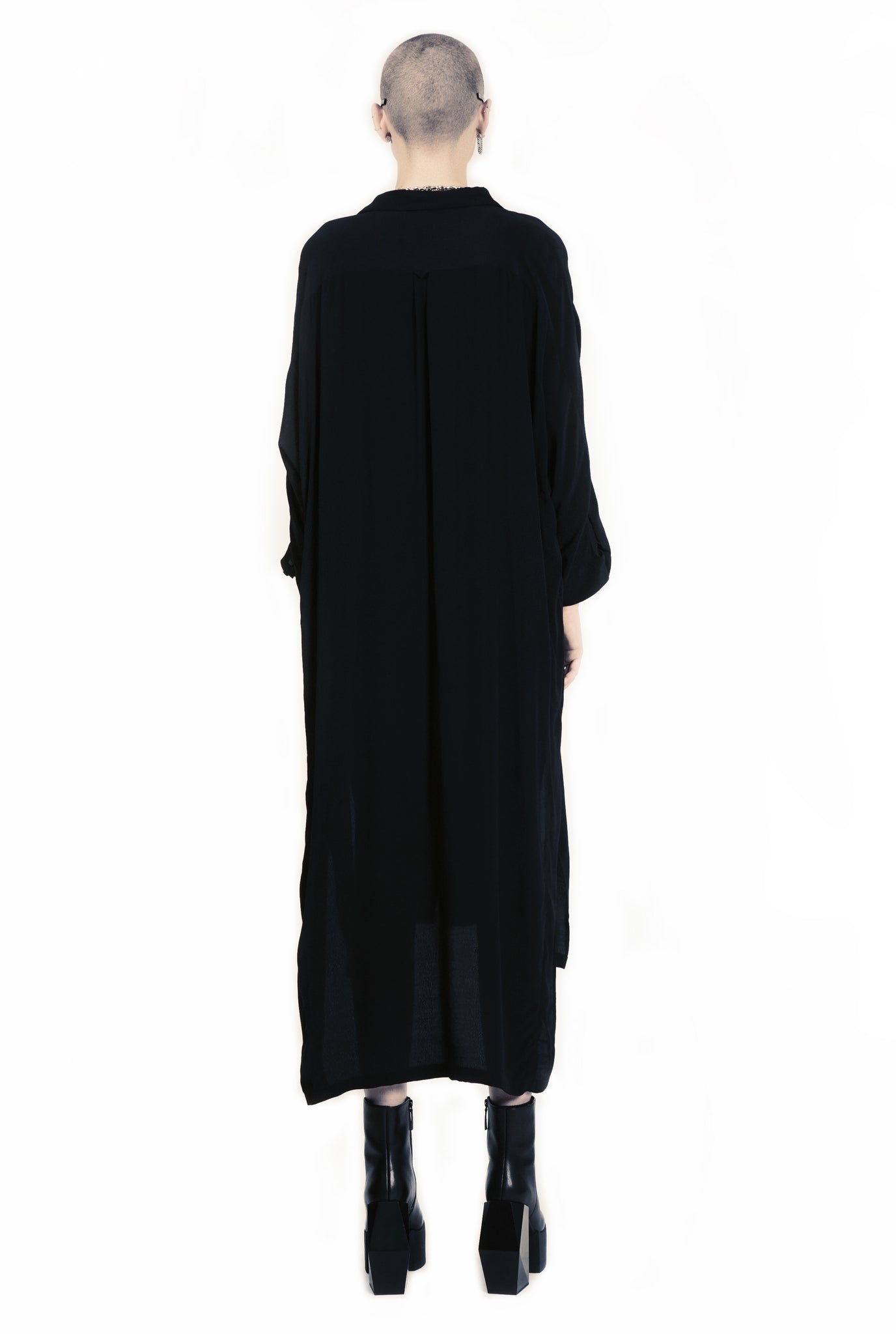 B62E  Oversized Flap Maxi Shirtdress Midi Sleeve