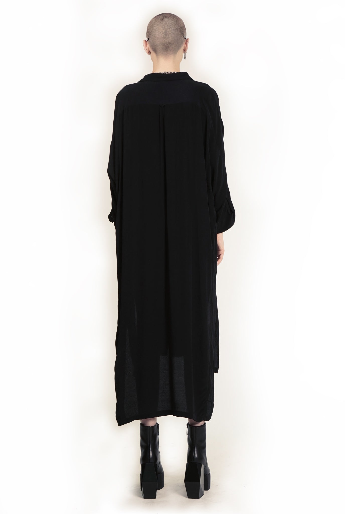 B62E  Oversized Flap Maxi Shirtdress Midi Sleeve