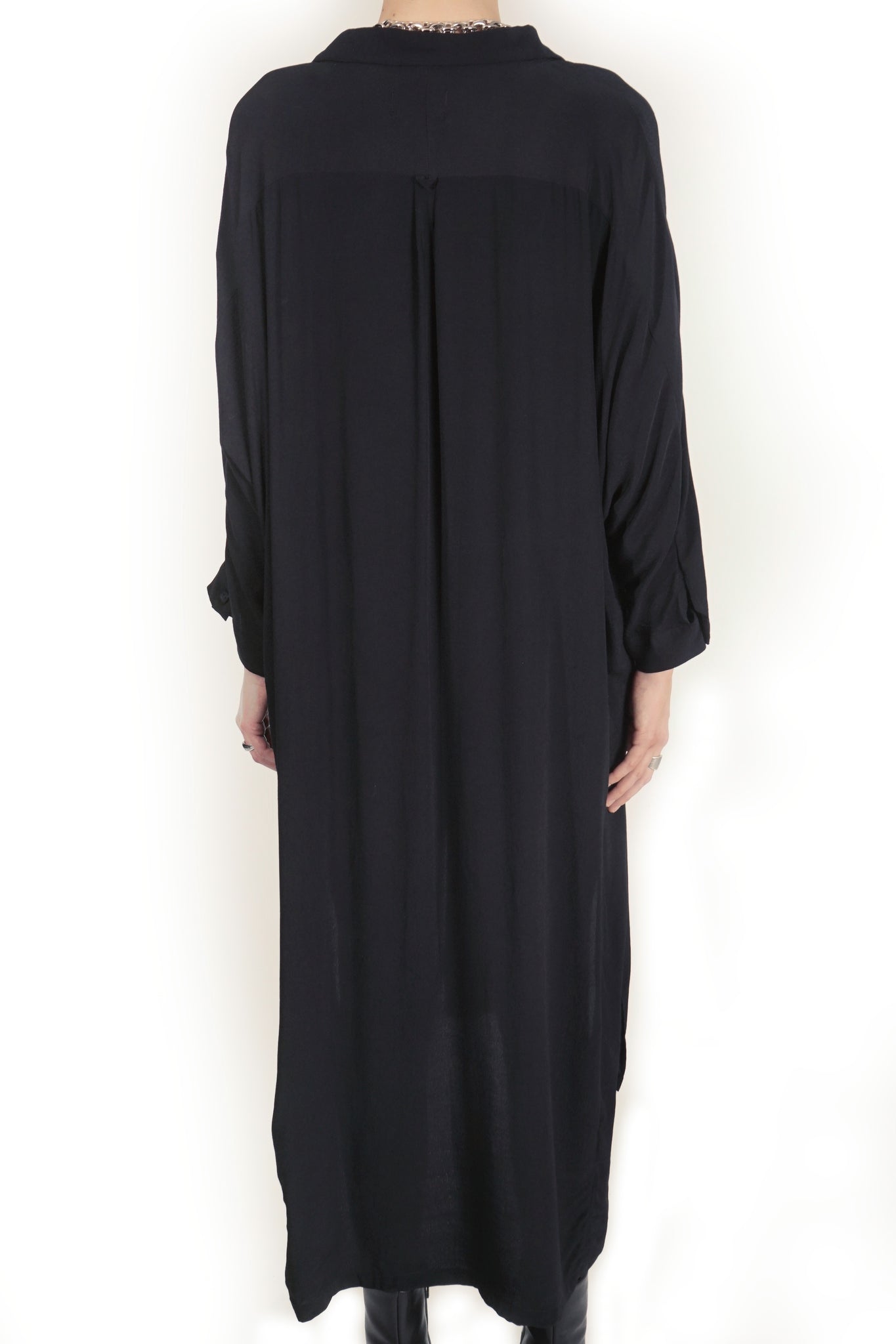 B62E  Oversized Flap Maxi Shirtdress Midi Sleeve