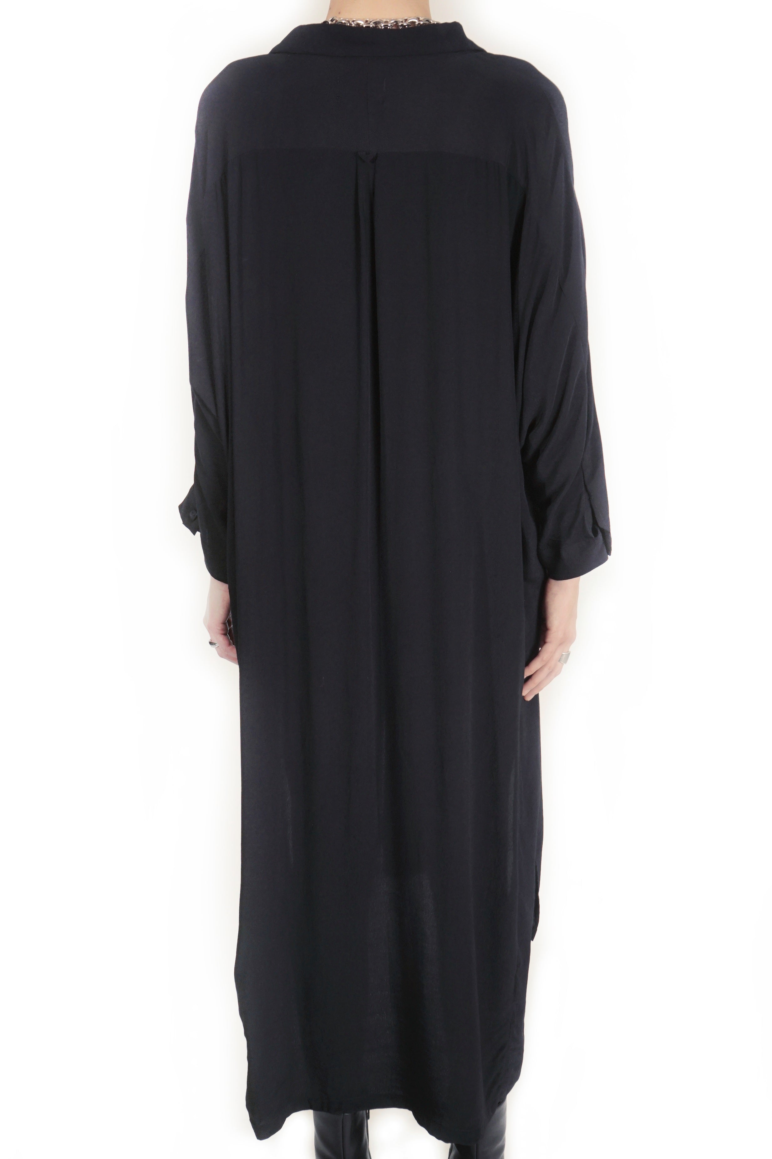 B62L Oversized Flap Maxi Shirt Dress Midi Sleeve – Black | Adddress