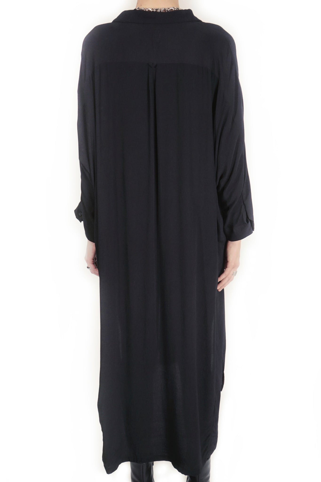 B62E  Oversized Flap Maxi Shirtdress Midi Sleeve