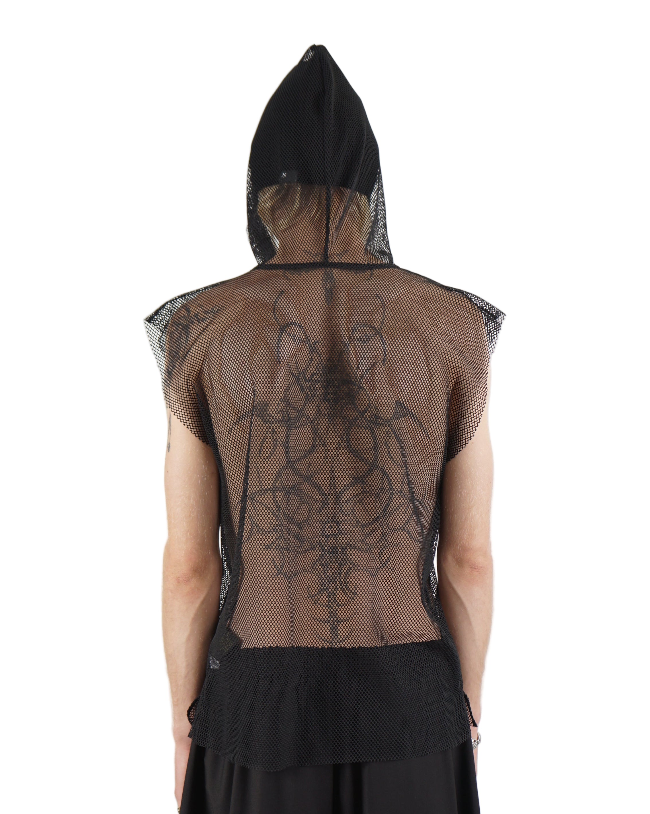 Monochrom – Sleeveless Mesh Hooded Top – Black MTR1