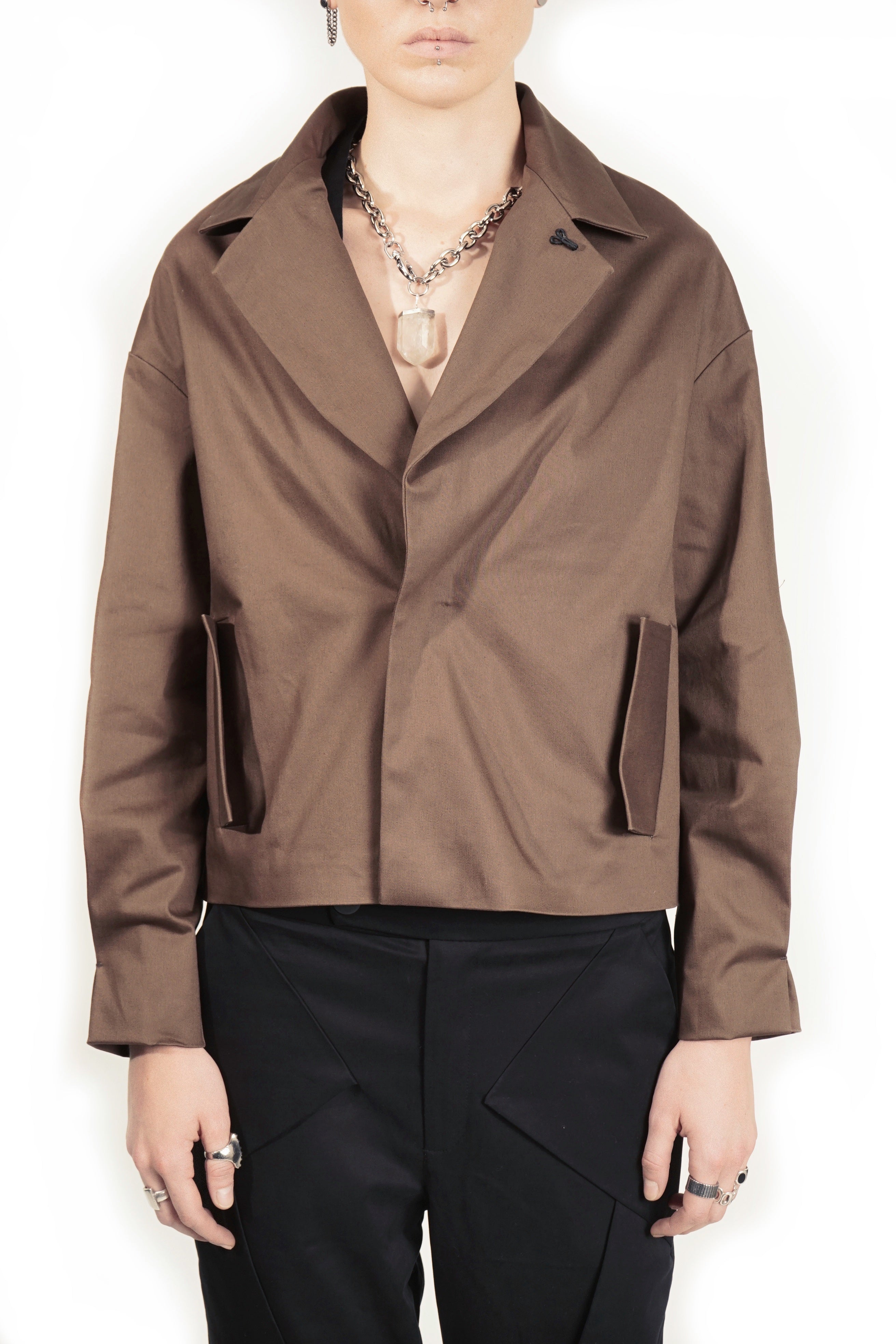 GT74 Lappel Collar Jacket Blazer  – Brown I Adddress