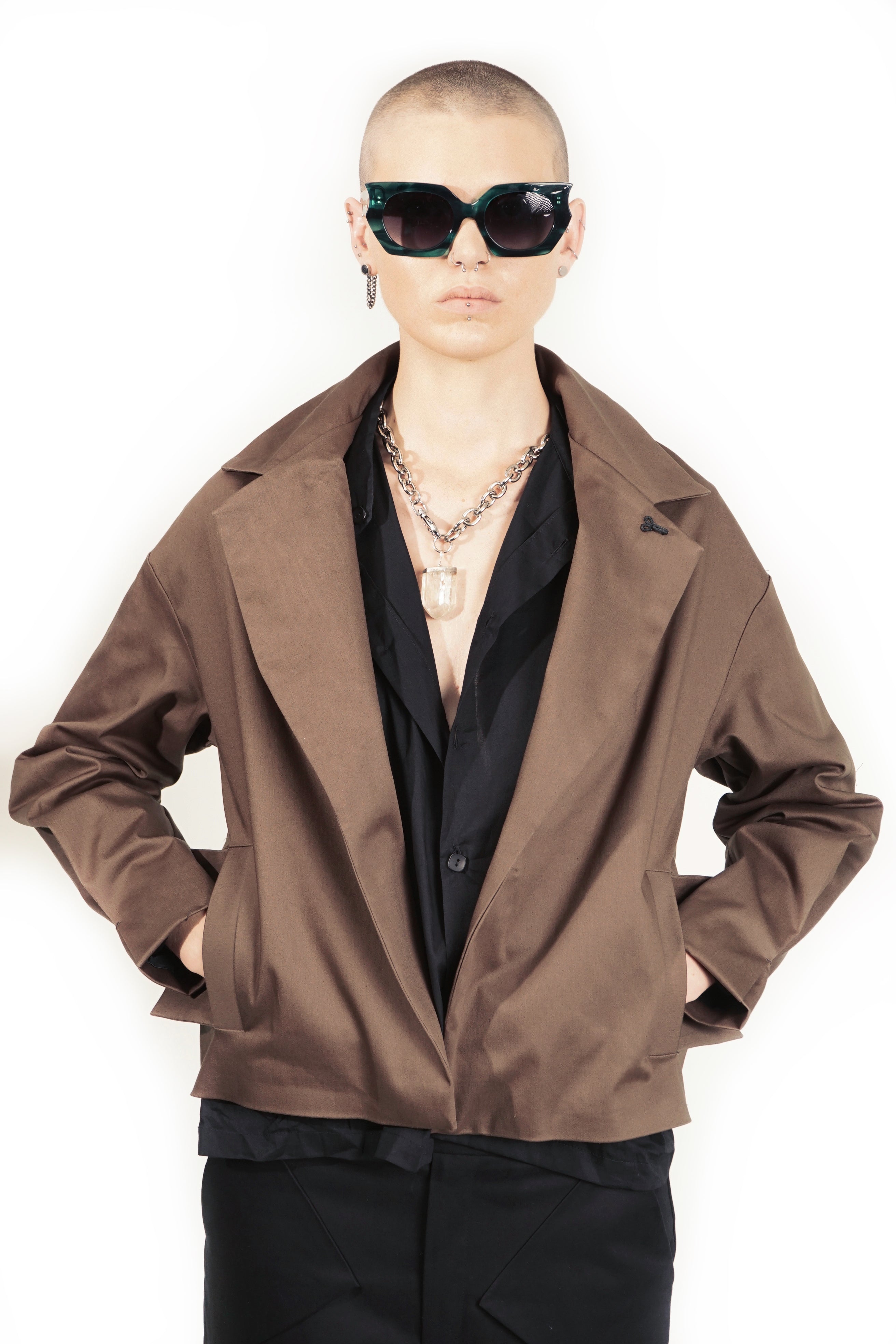 GT74 Lappel Collar Jacket Blazer  – Brown I Adddress