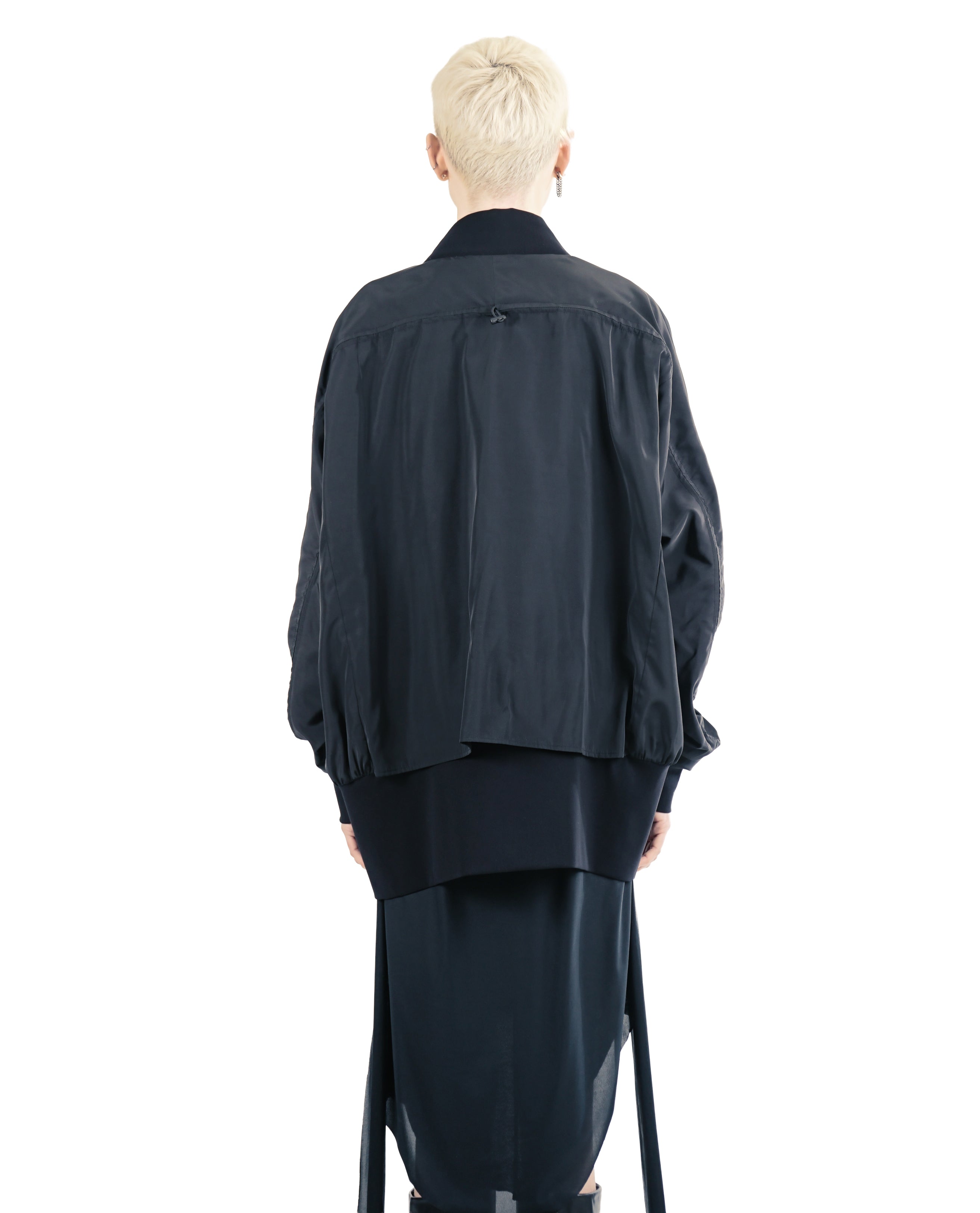 authentic black outerwear jacket with adjustable back volume