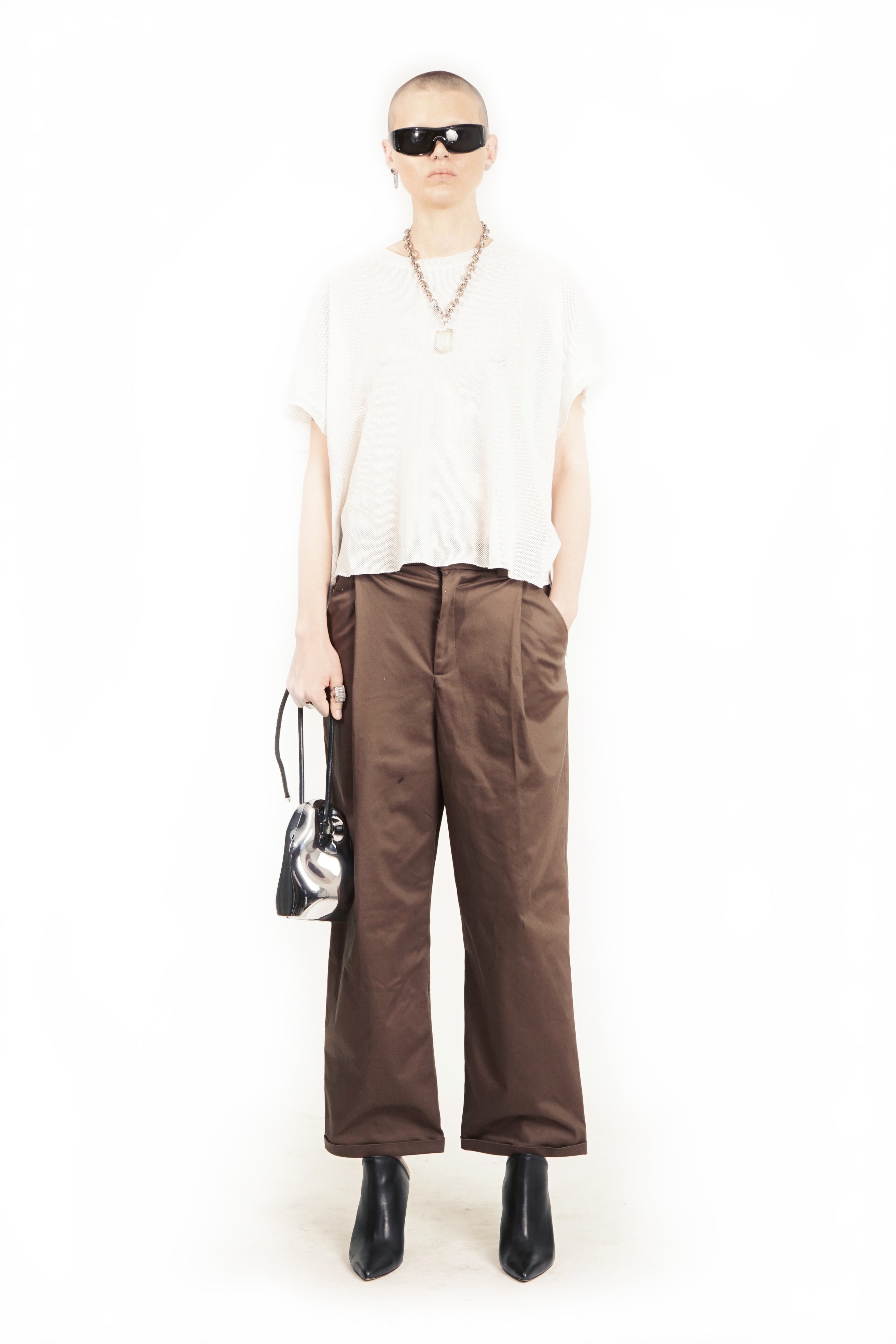 boxy mesh shirt with gathered shoulder detail