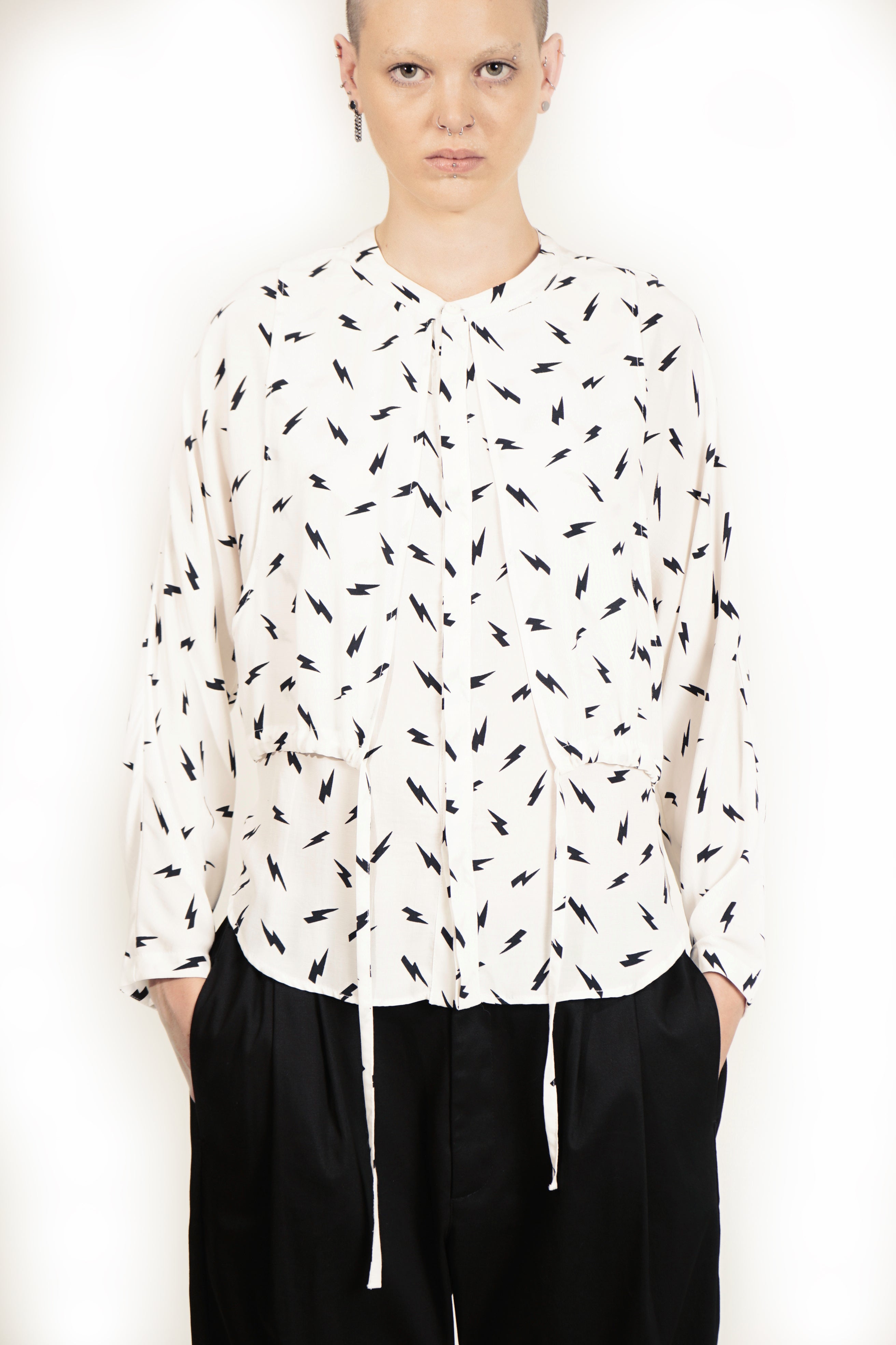 Architectural blouse with relaxed proportions