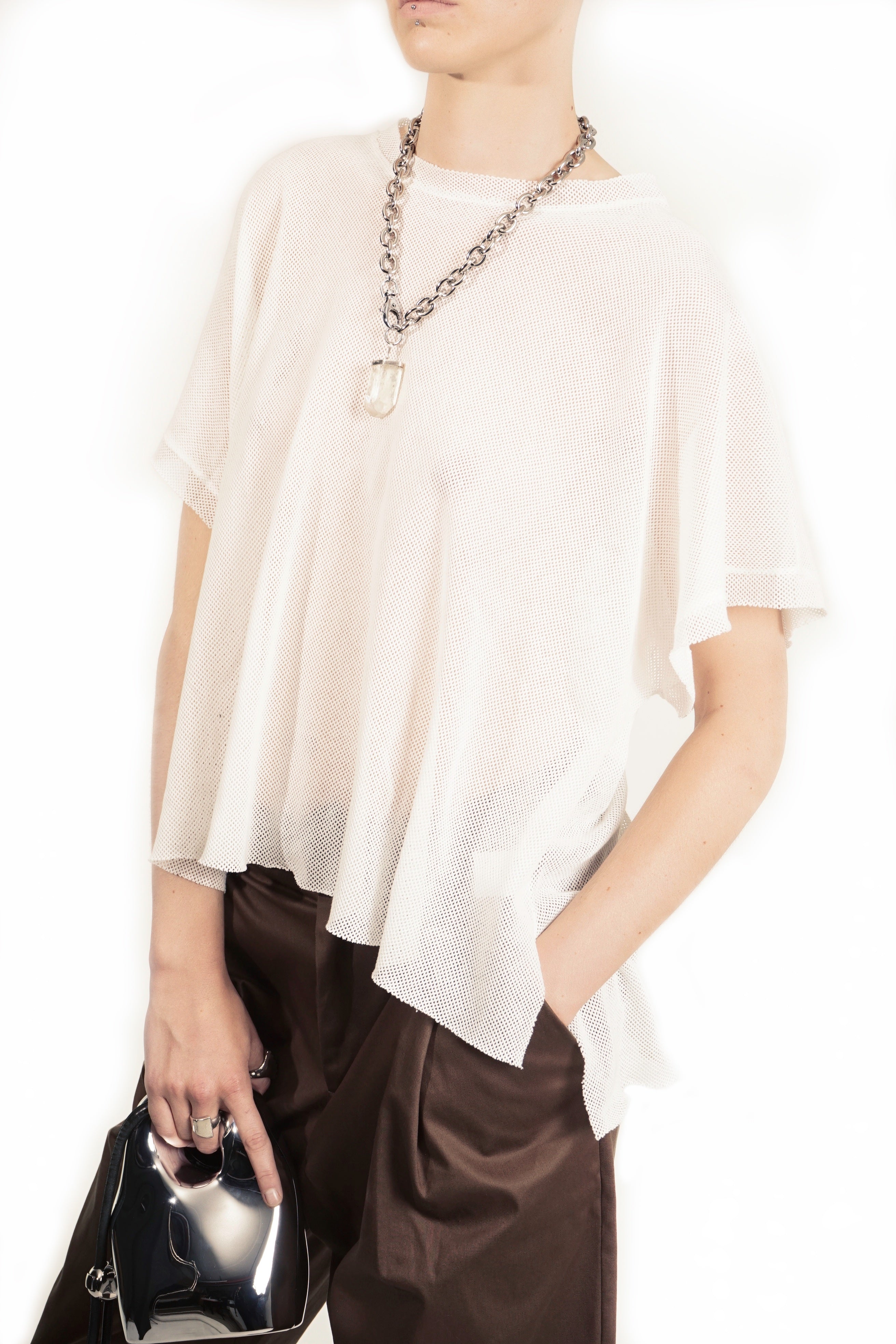 Minimal breathable mesh shirt styled oversized