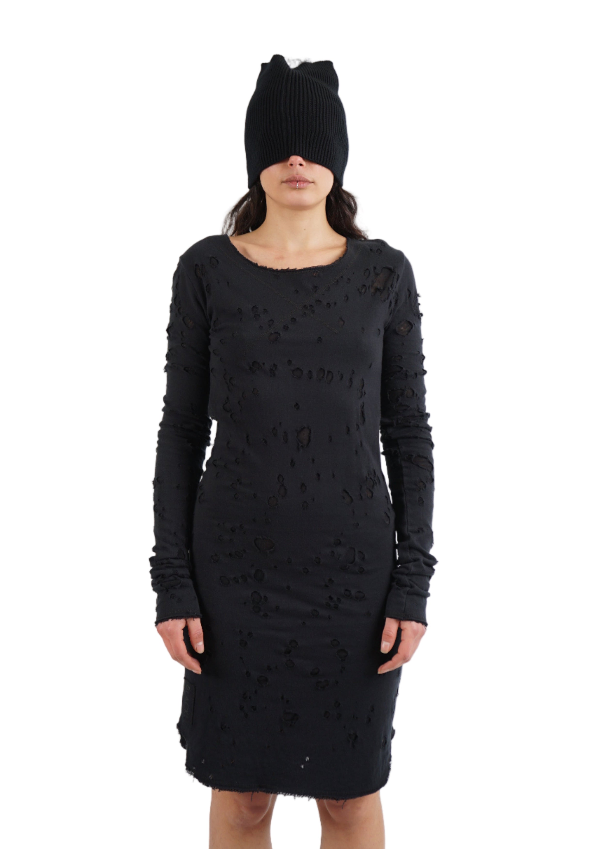 BLACK by Kim - D272.02.02 “Meet Me in the Be Back” Distressed Long Sleeve Dress