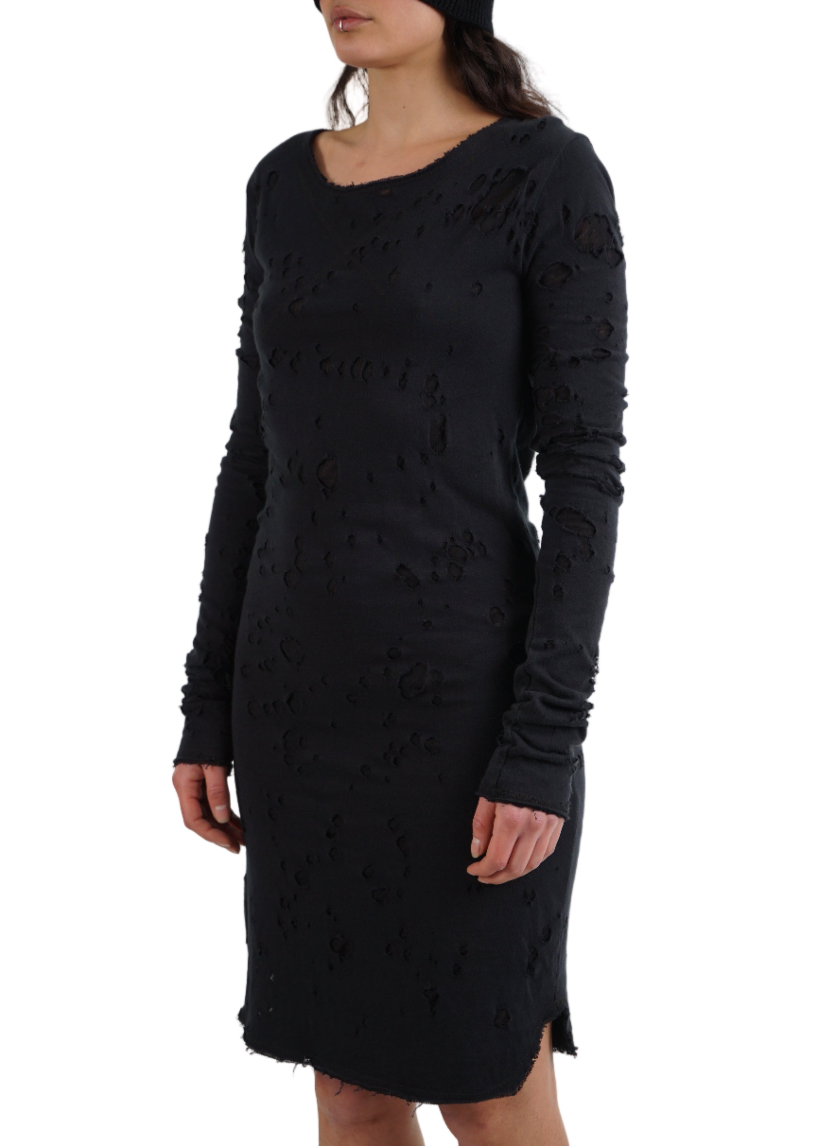 BLACK by Kim - D272.02.02 “Meet Me in the Be Back” Distressed Long Sleeve Dress