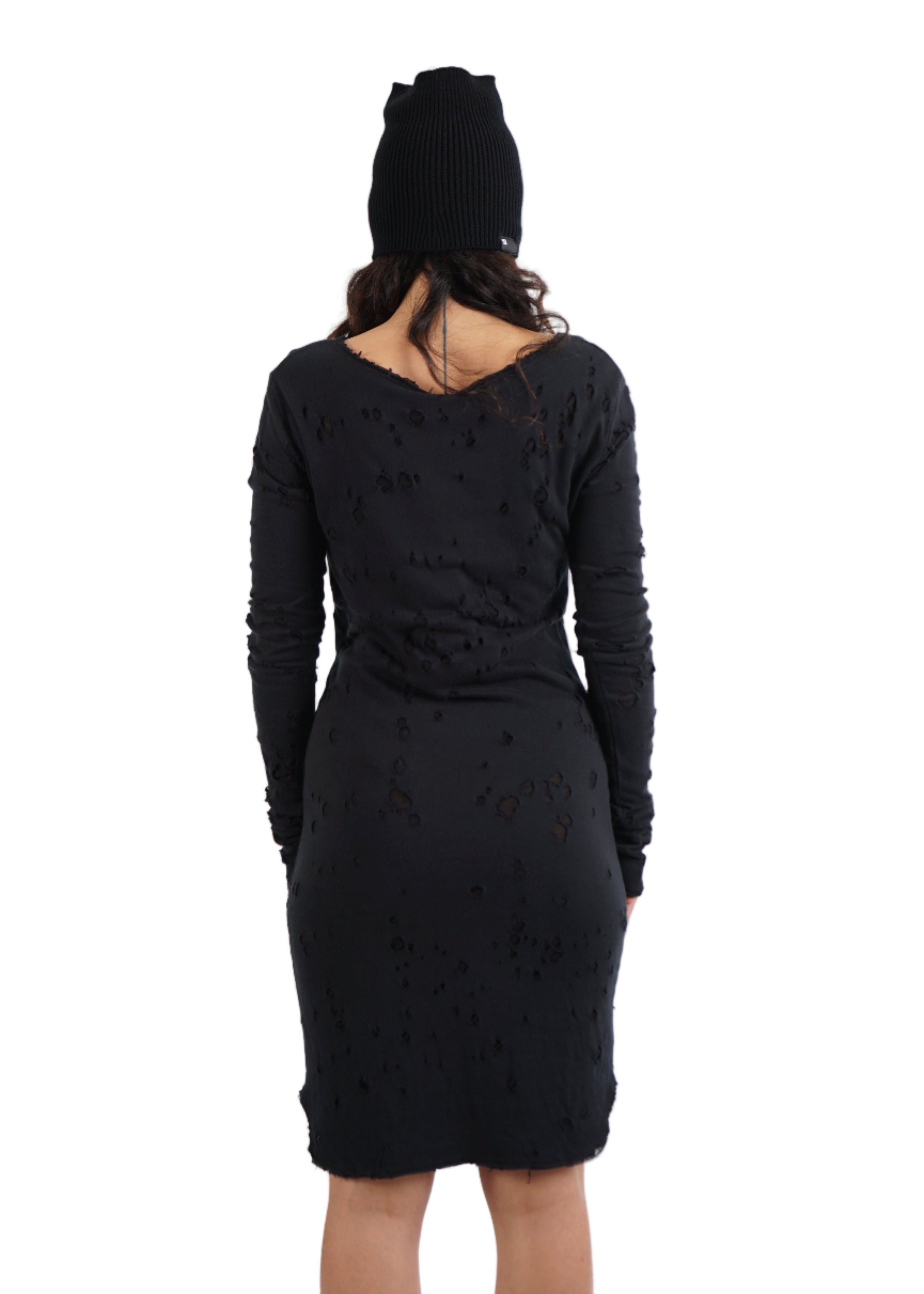 BLACK by Kim - D272.02.02 “Meet Me in the Be Back” Distressed Long Sleeve Dress