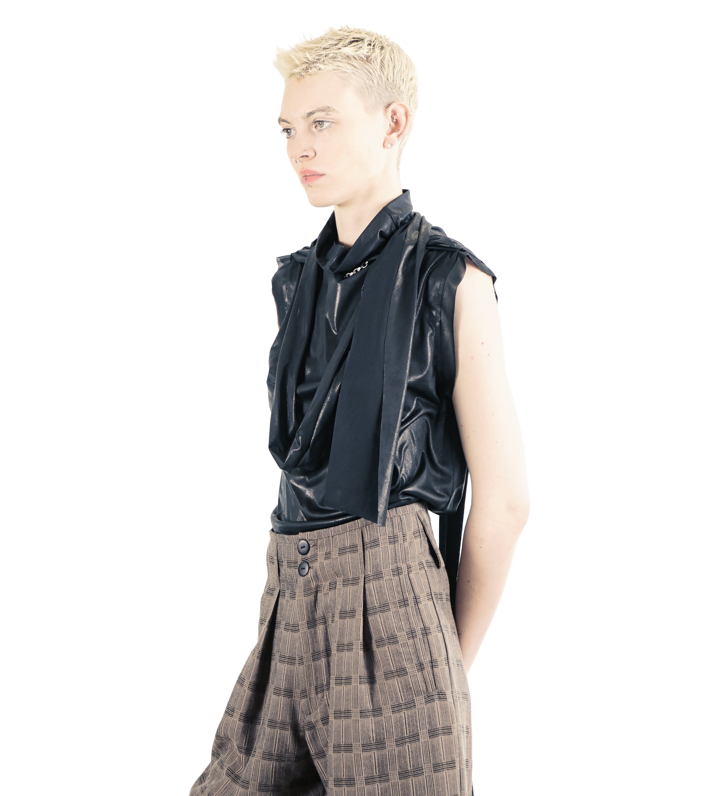 R269 black top with soft contrasting fabric appearance
