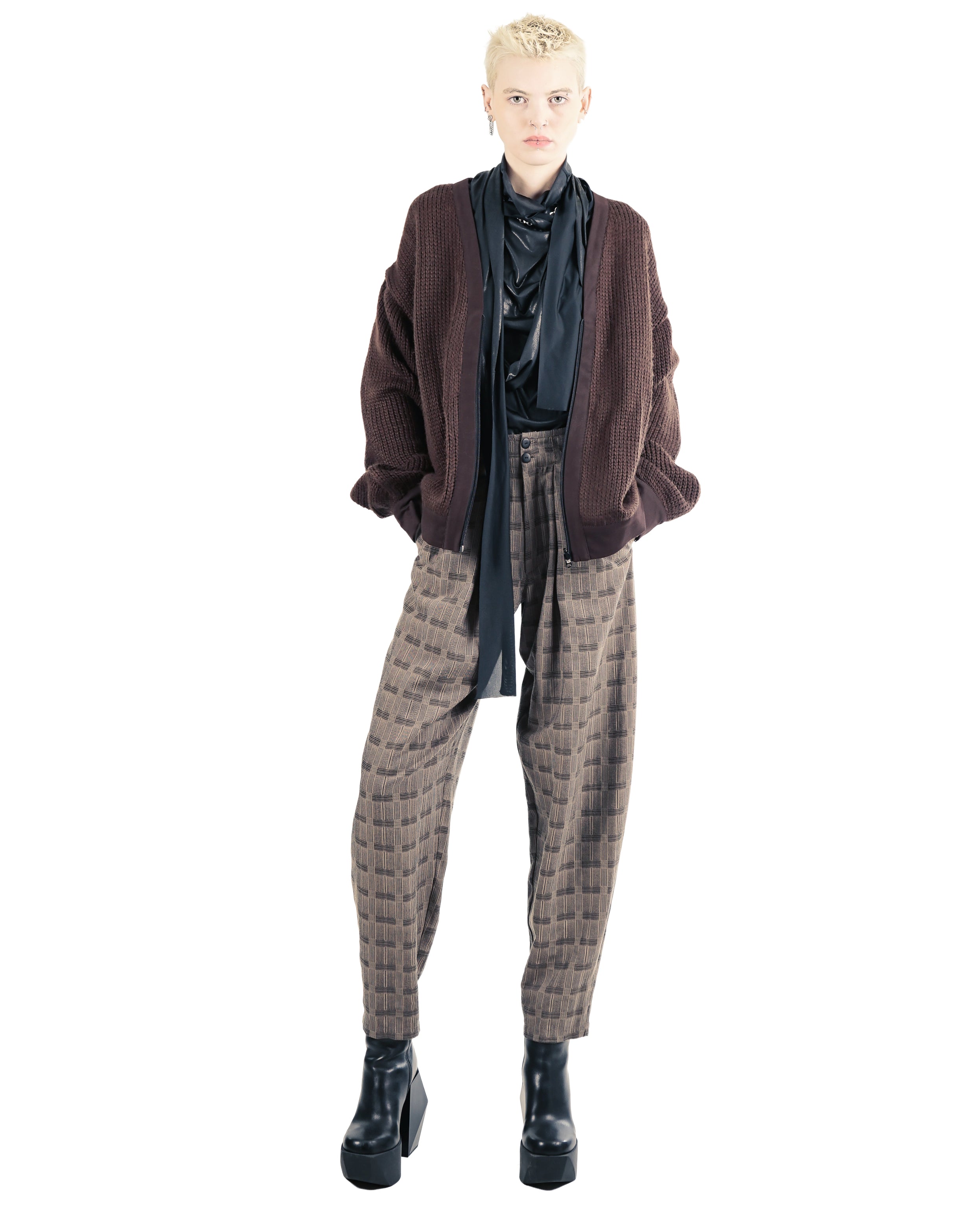 P171 Sculptural Barrel-Leg Trousers – Brown | Adddress