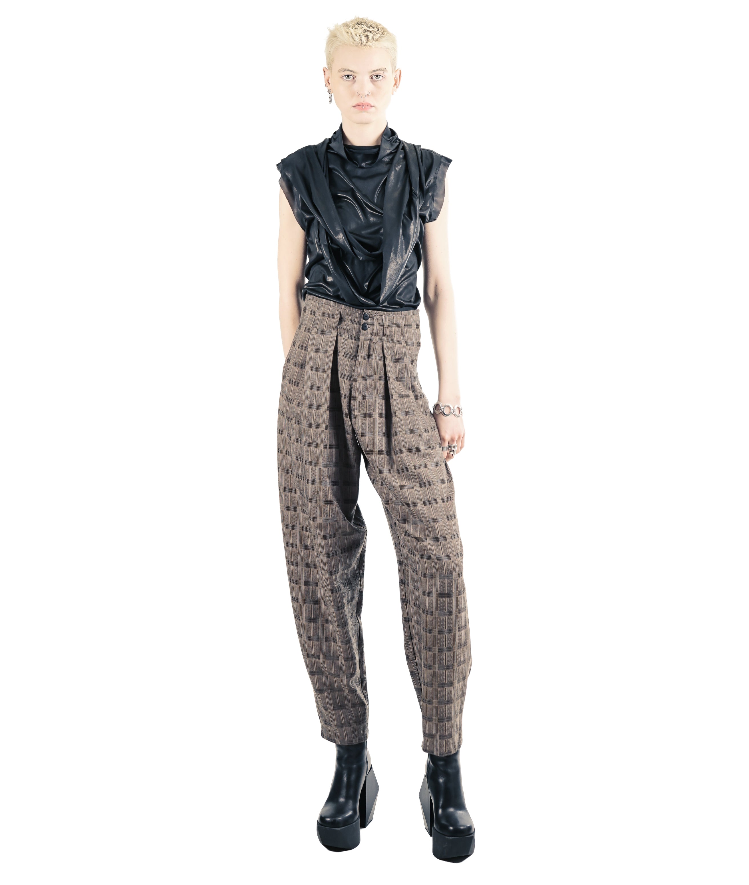 P171 Sculptural Barrel-Leg Trousers – Brown | Adddress