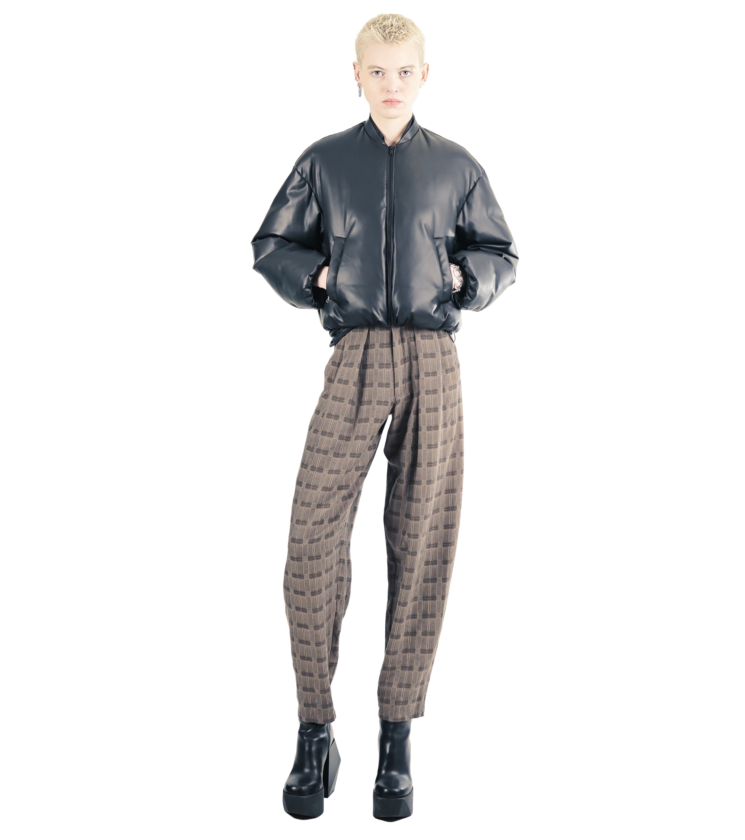 P171 Sculptural Barrel-Leg Trousers – Brown | Adddress