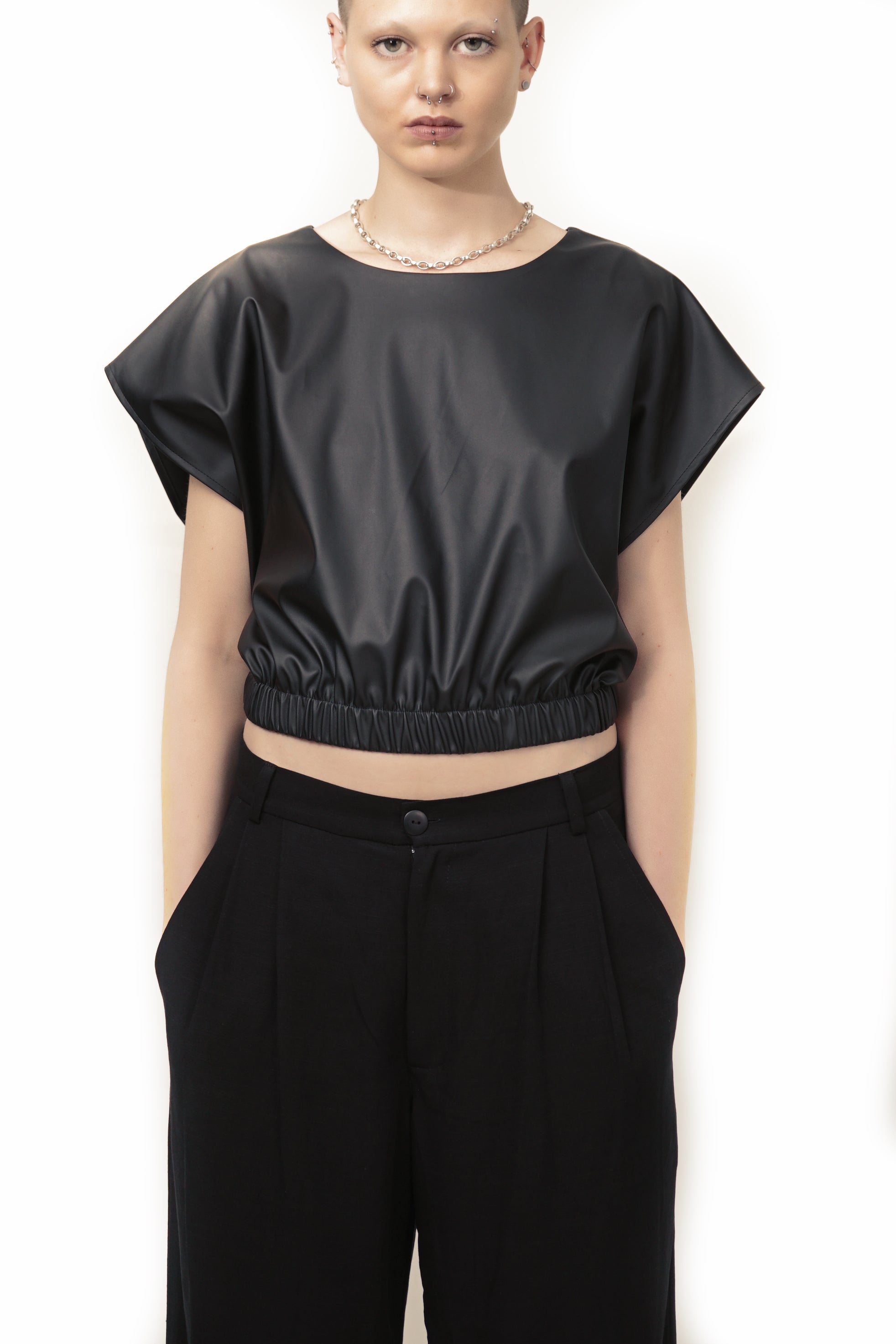 BGIN  Cropped Vegan Leather Top