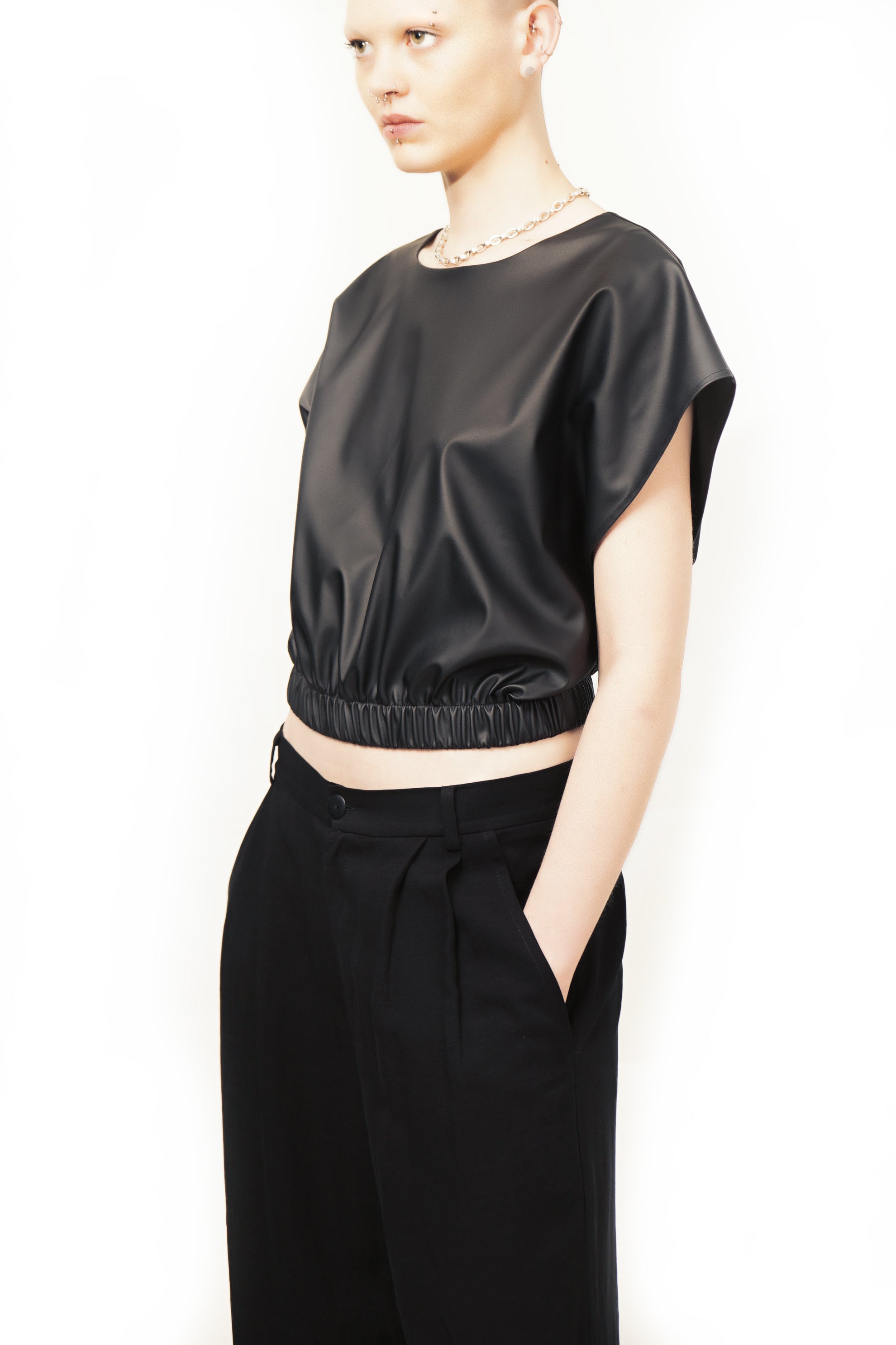 BGIN  Cropped Vegan Leather Top