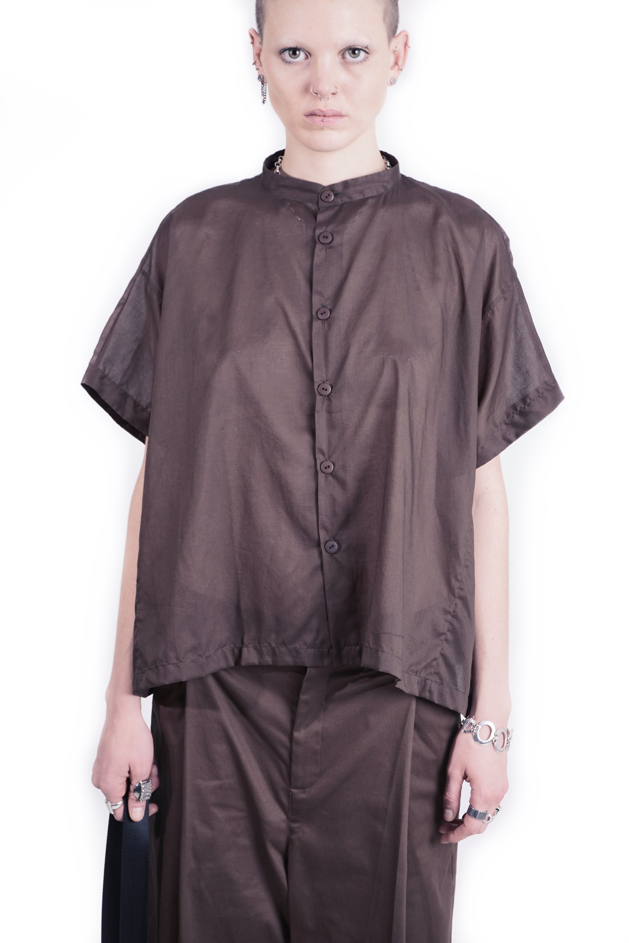B62S Basic Oversized Blouse Short Sleeve Sculptural - tabacco I Adddress