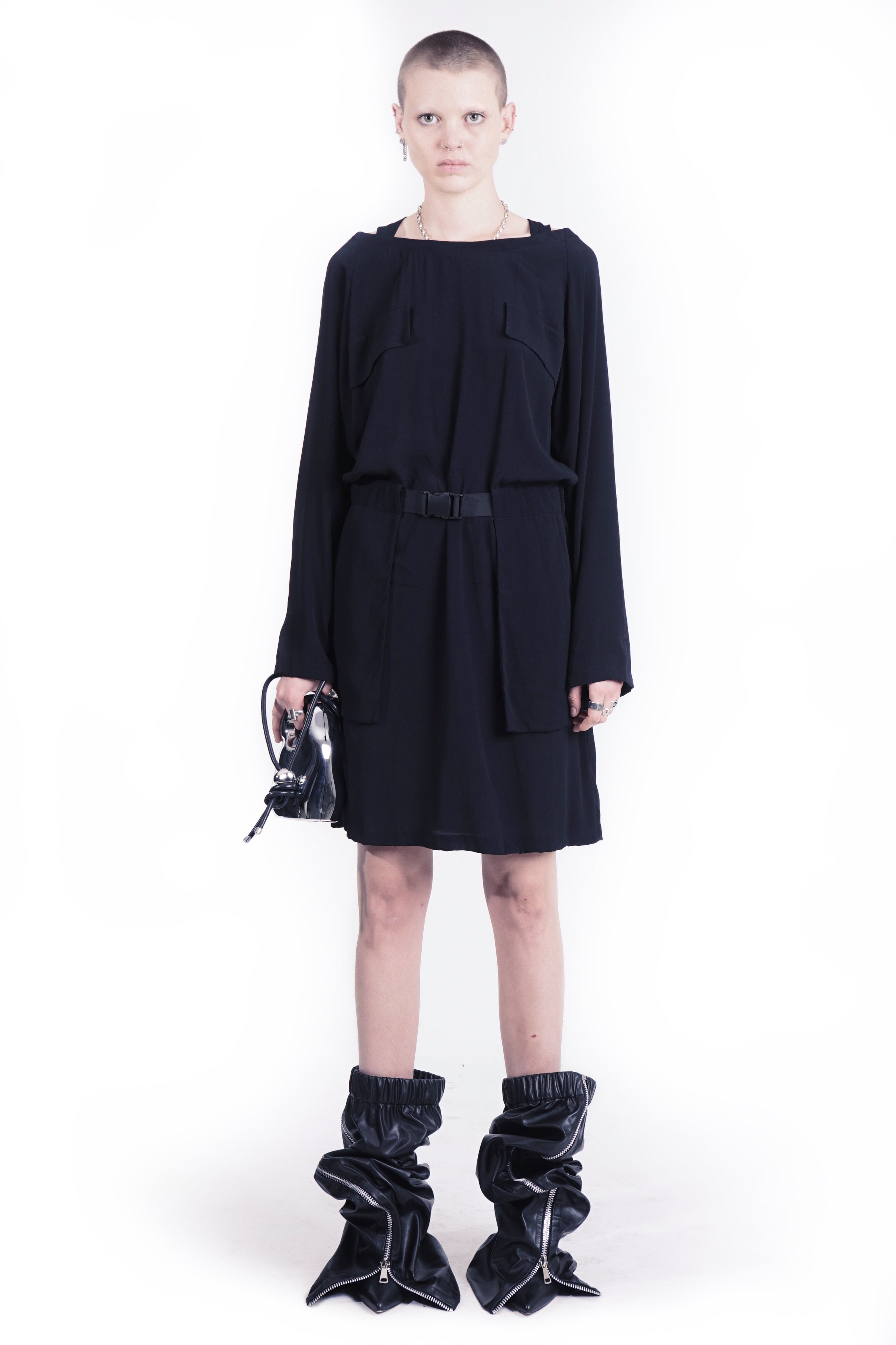 Black layered neckholder dress front view