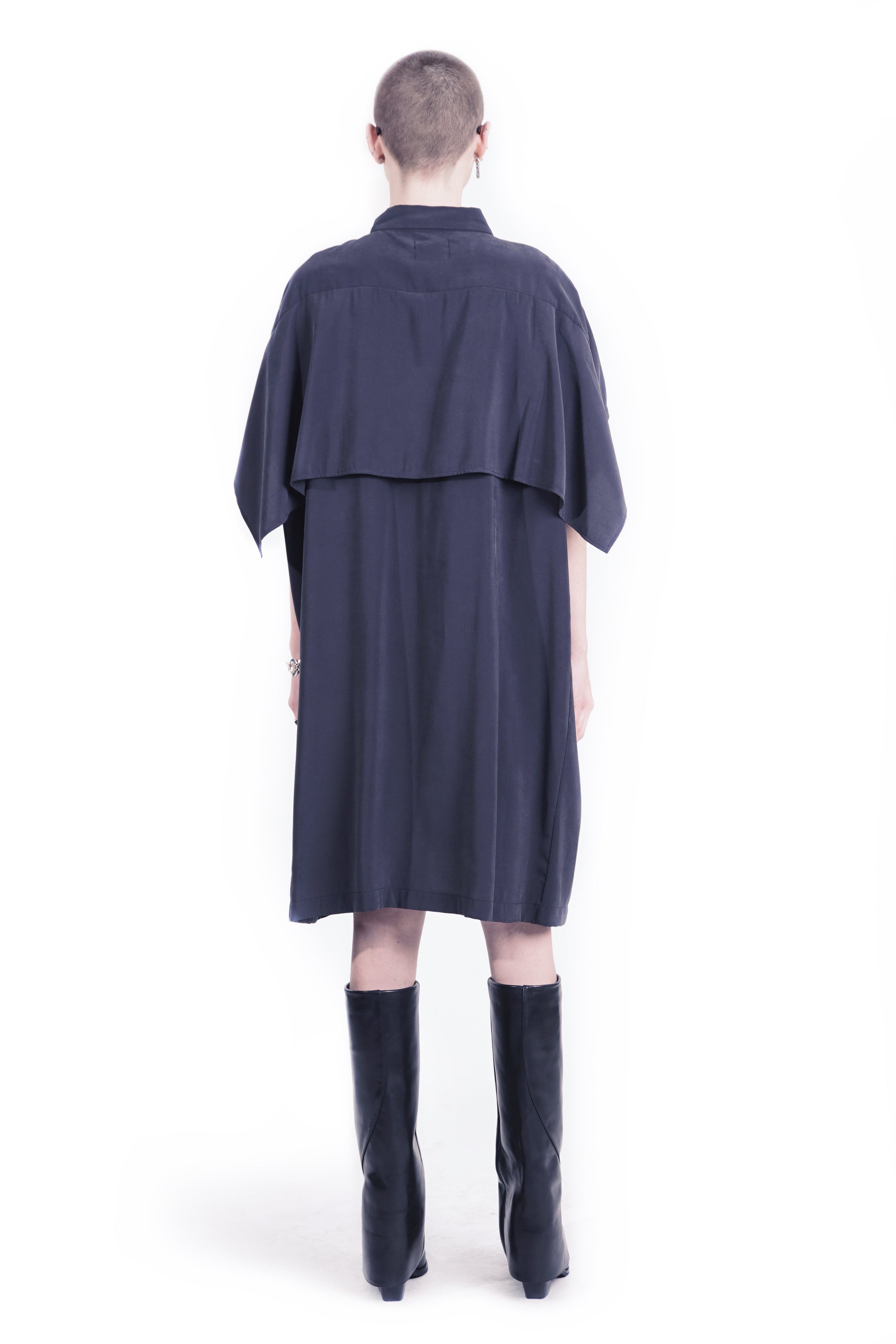 R204 Draped Oversized Shirt Dress – Black | Adddress