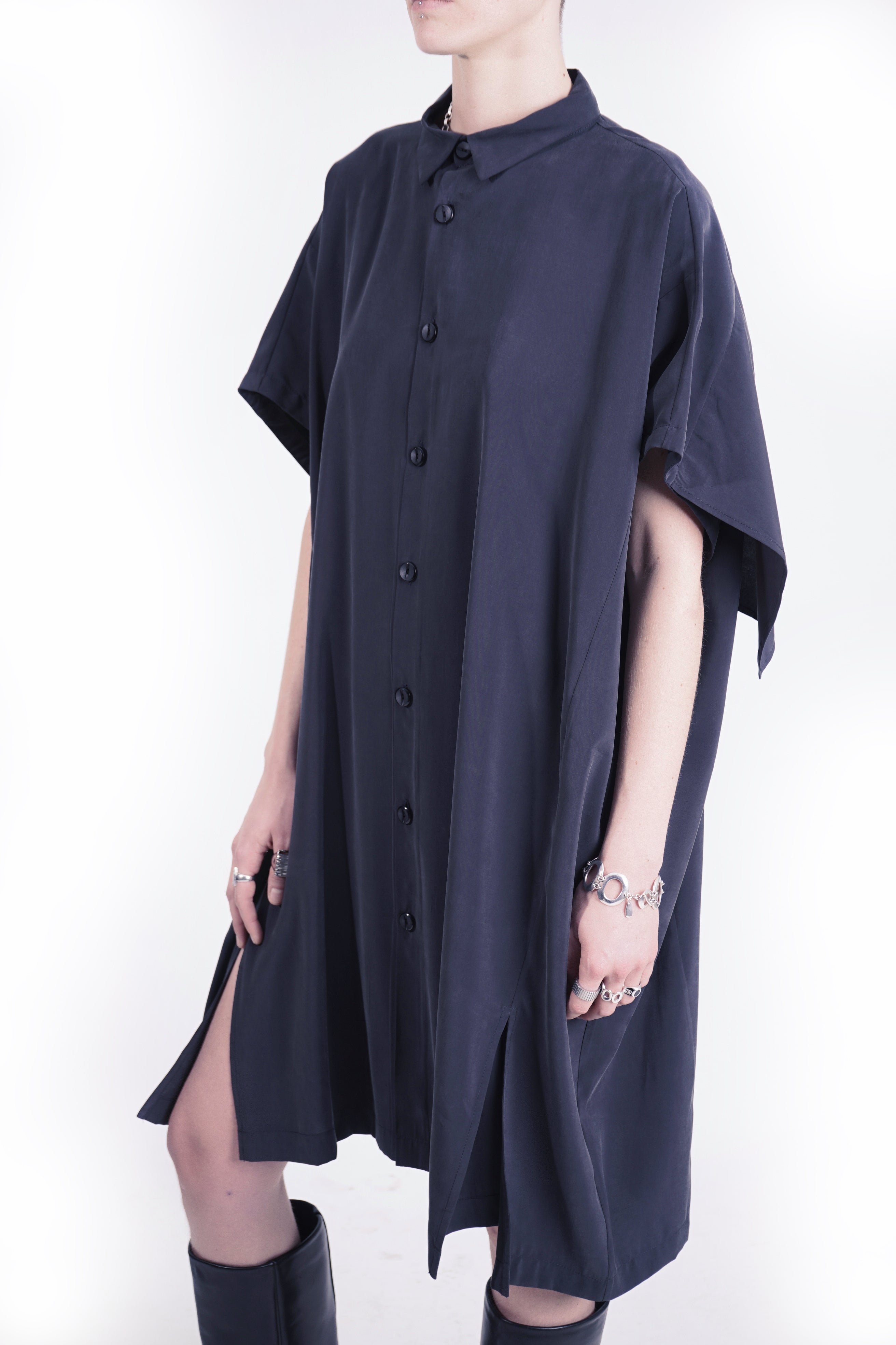 Minimal contemporary maxi dress with asymmetrical neckline