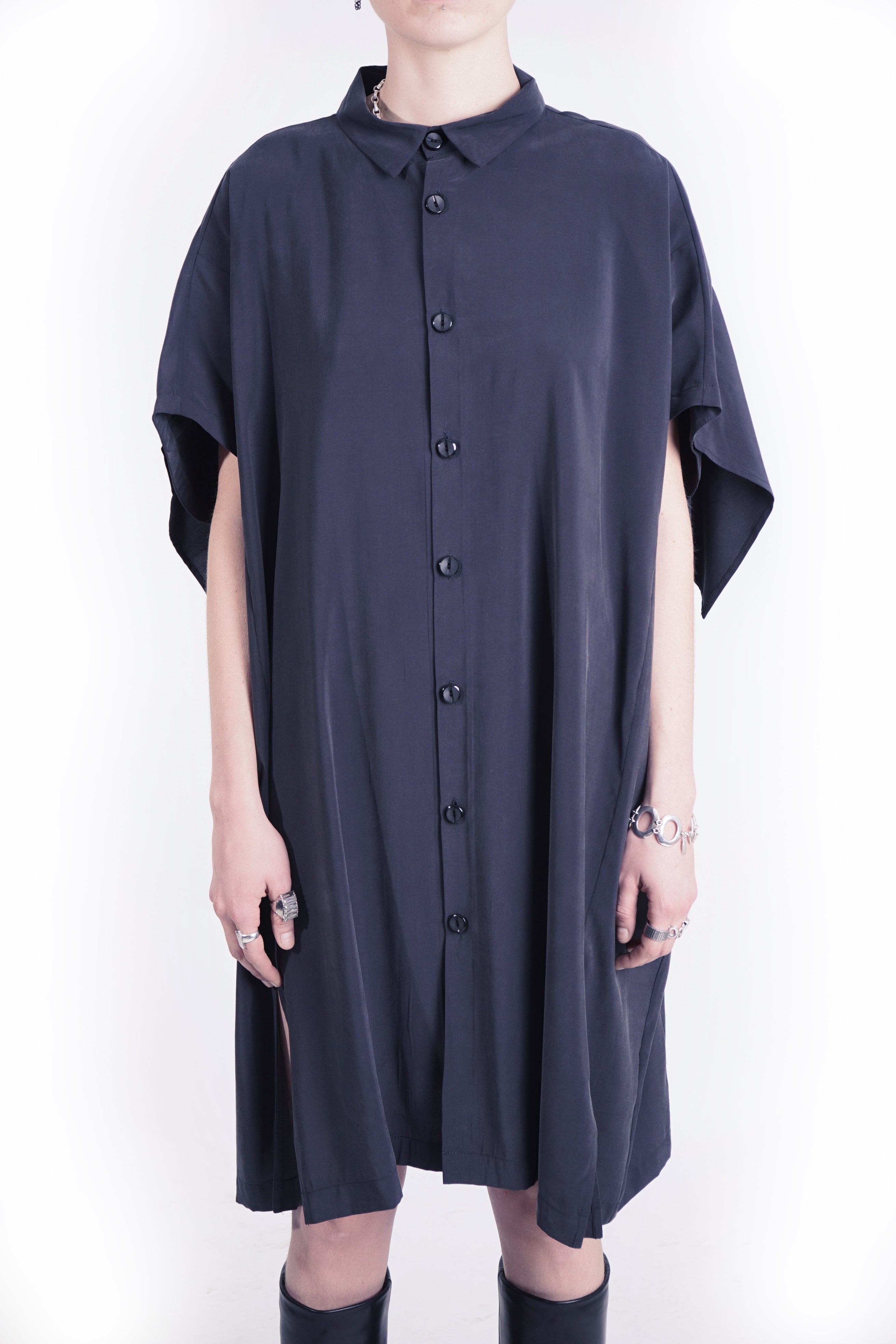 Fluid black maxi dress with gathered detailing