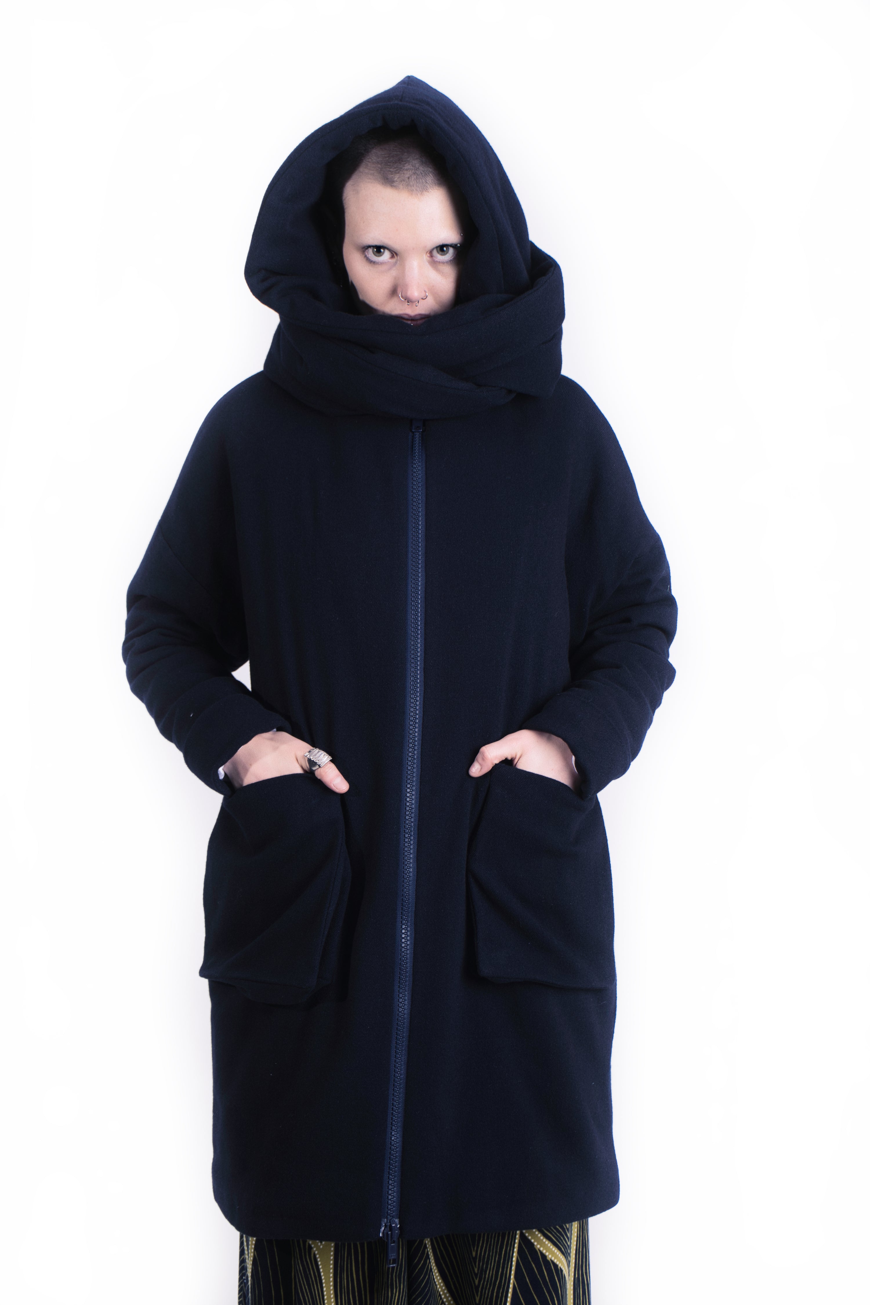 TAVA Oversized Hood Coat - navy I adddress