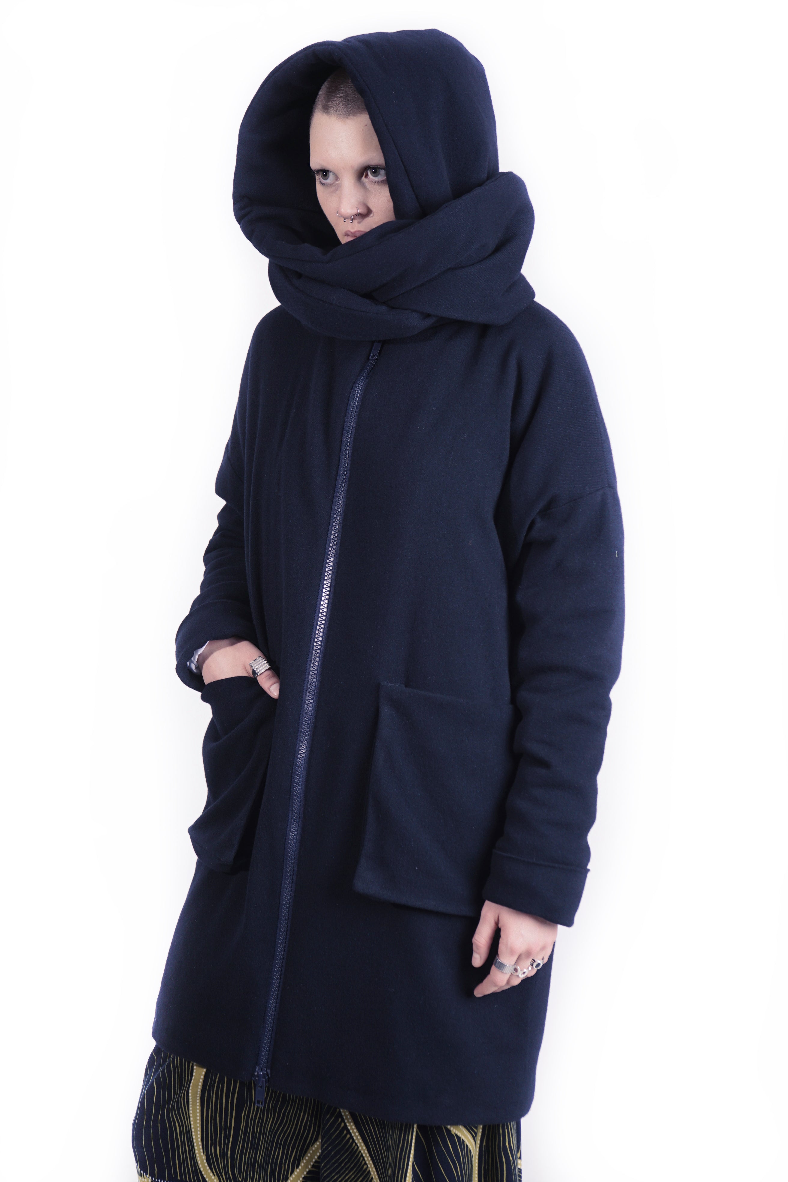 TAVA Oversized Hood Coat - navy I adddress