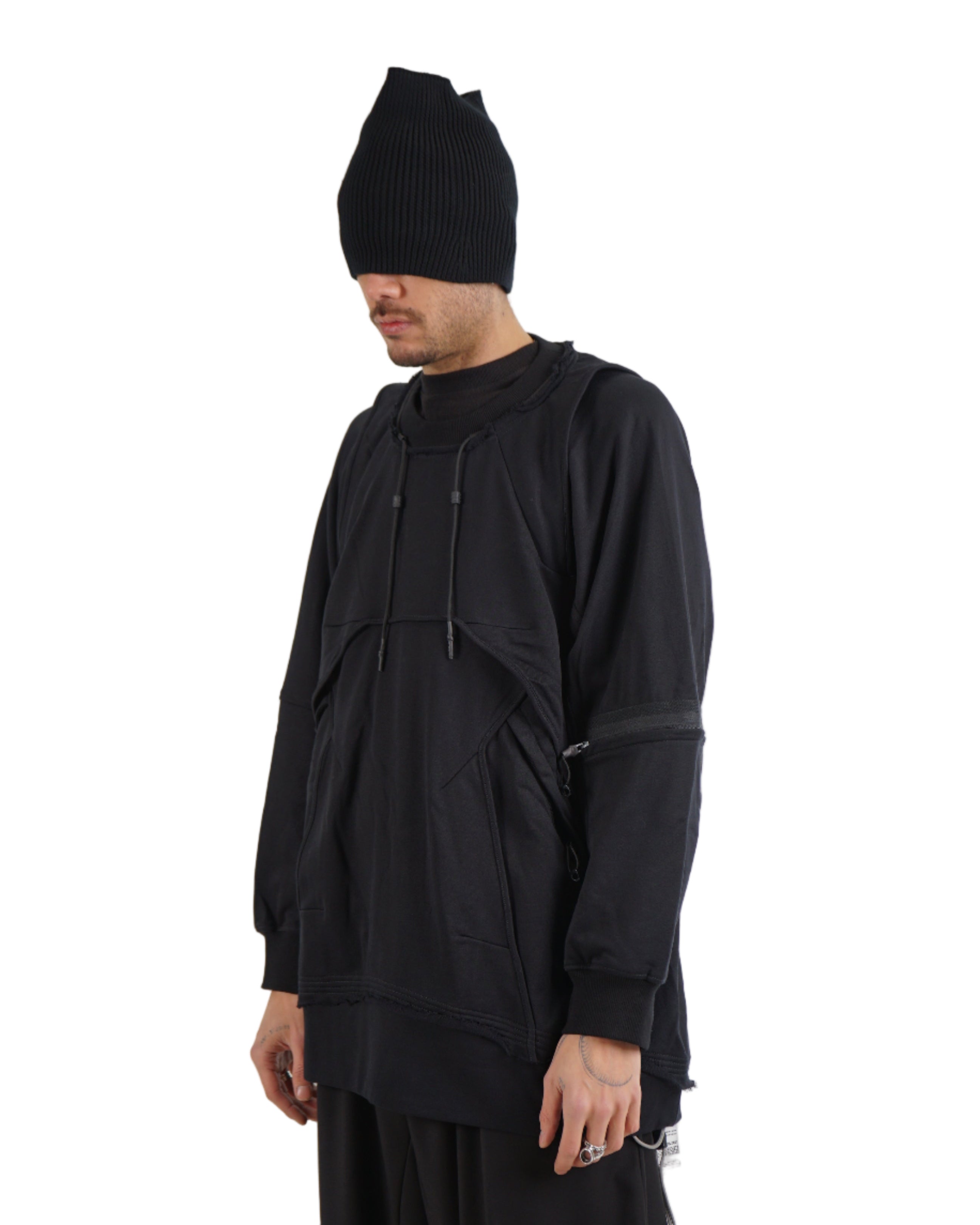 HAMCUS SS25-EM09722 – Layered Cut-Out Sweater – Black