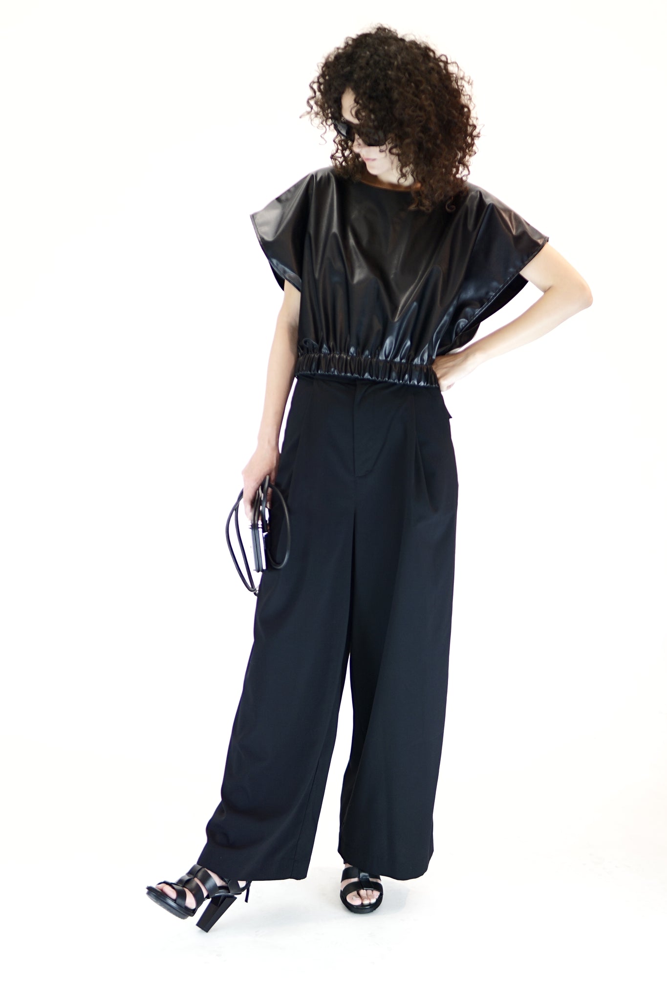 TR141 Cropped Waisted Vegan Leather Top