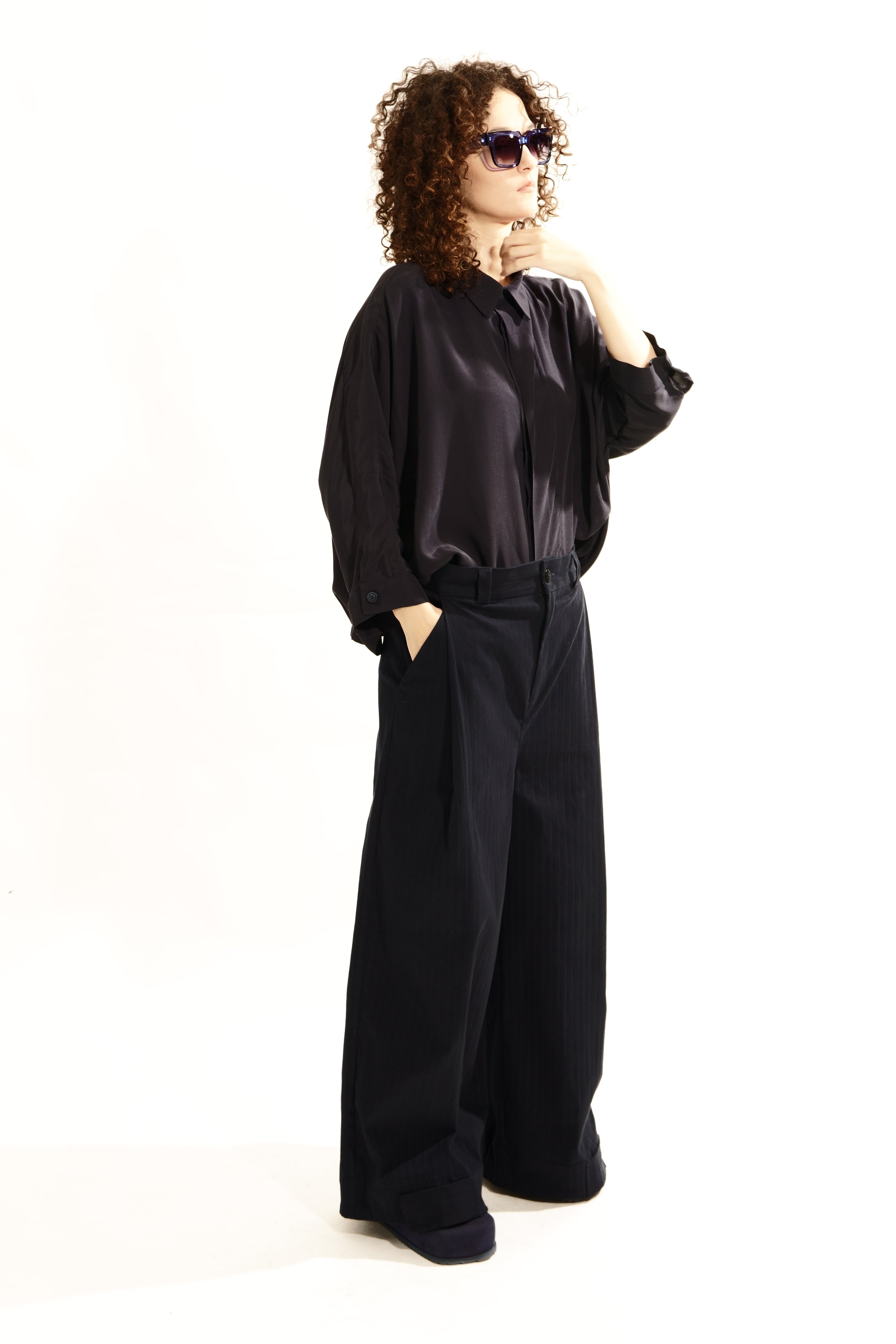 P152C Wide Leg Pant Cord Velcro Detail
