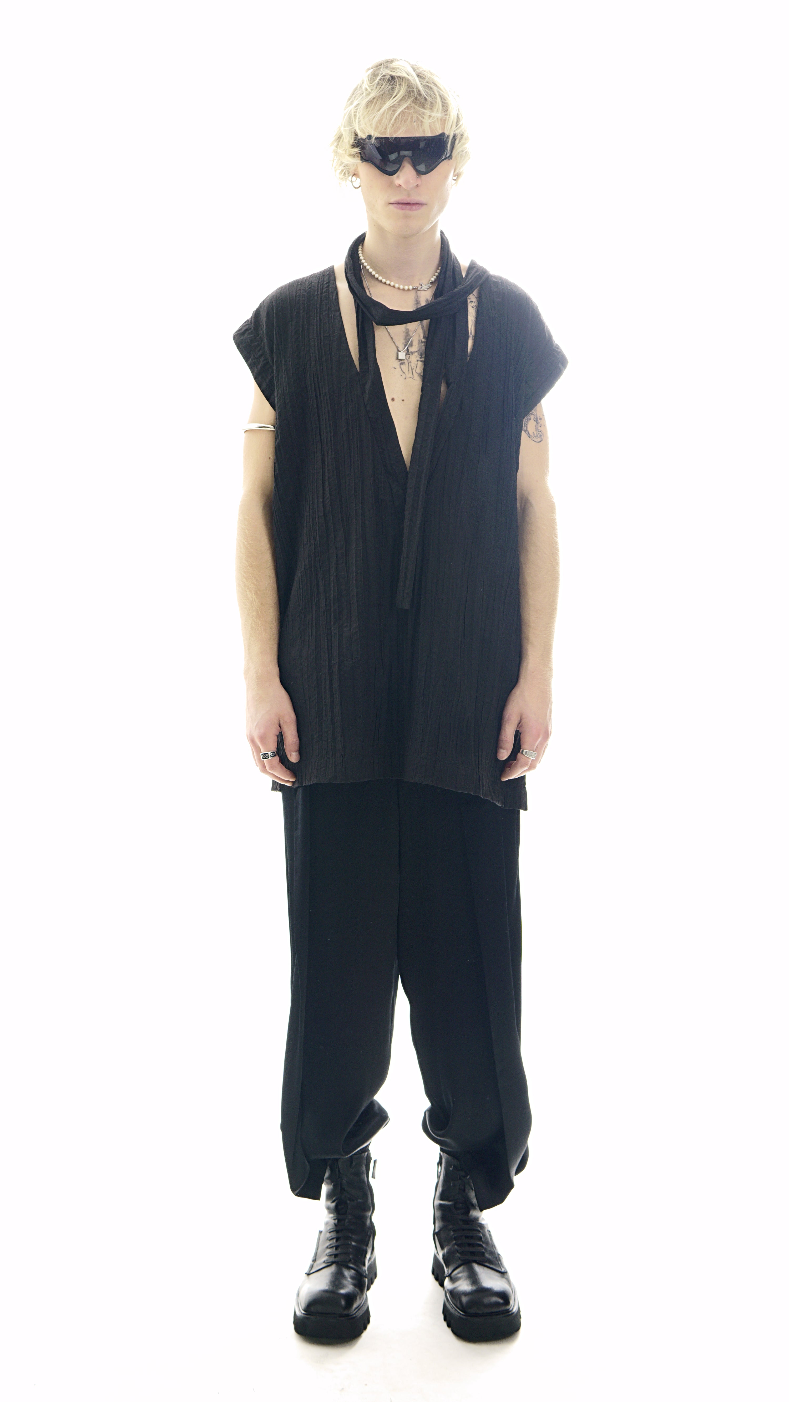 R198A - V-Neck Long Shirt / Mini Dress
