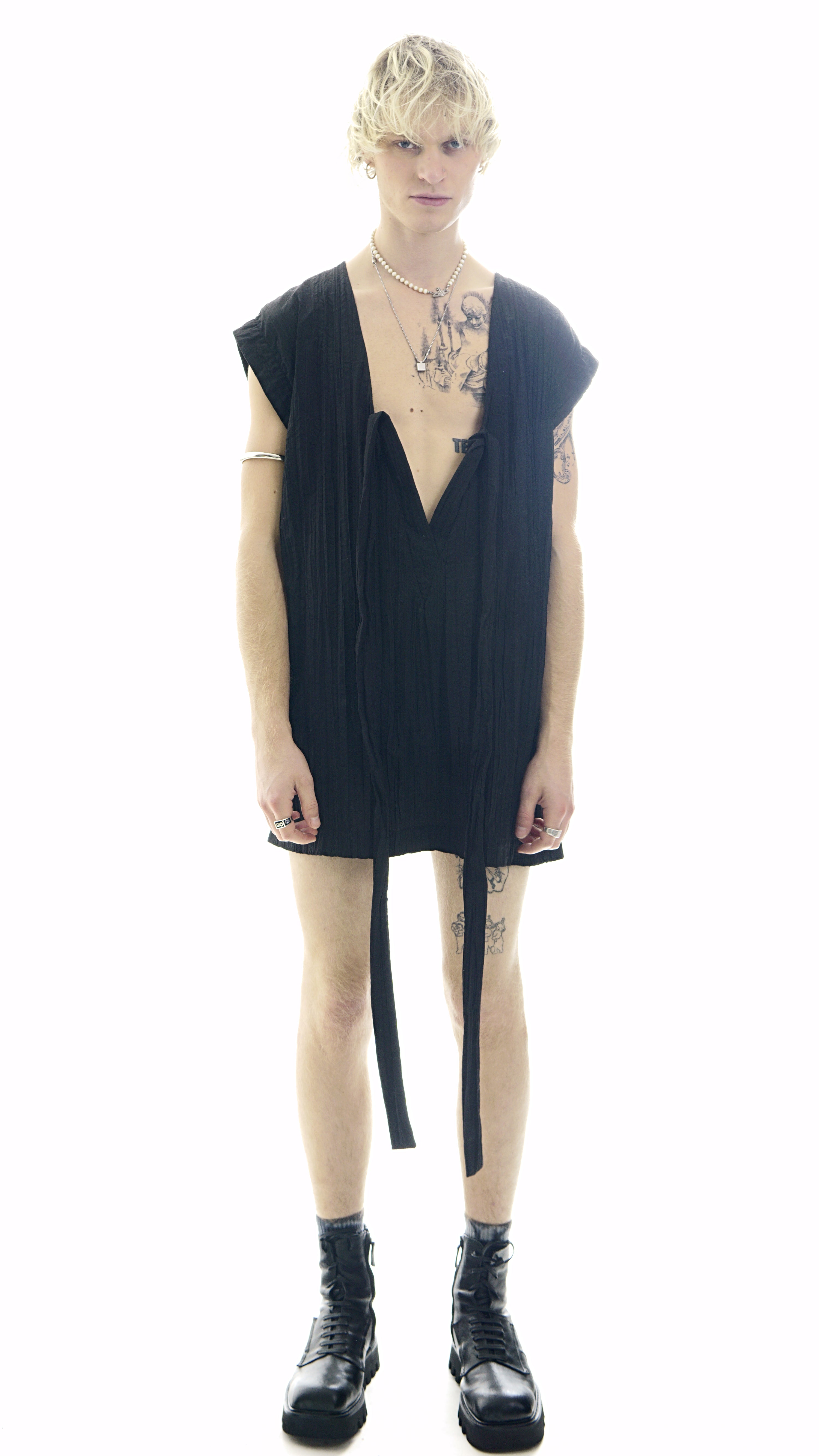 R198A - V-Neck Long Shirt / Mini Dress