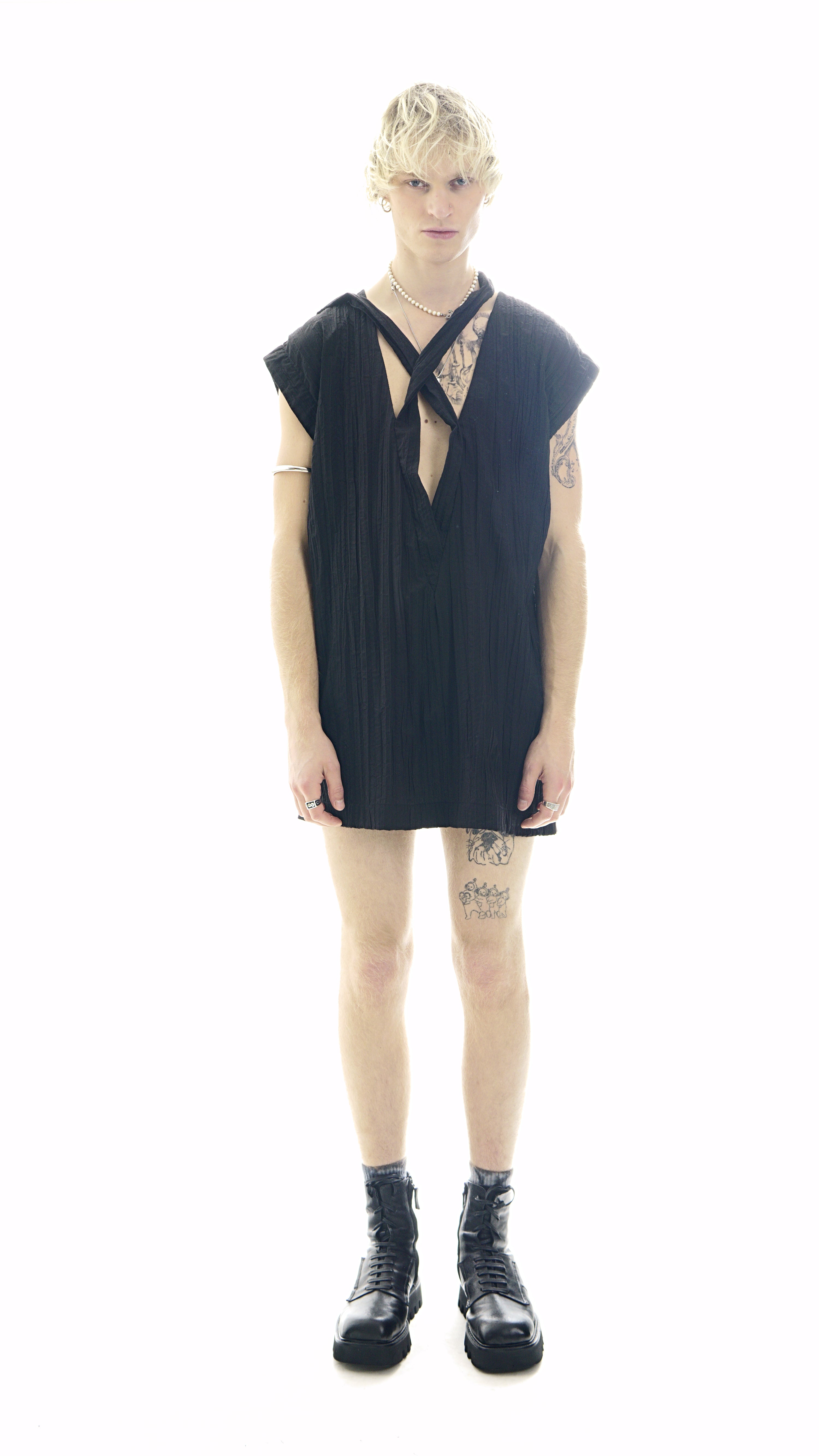 R198A - V-Neck Long Shirt / Mini Dress