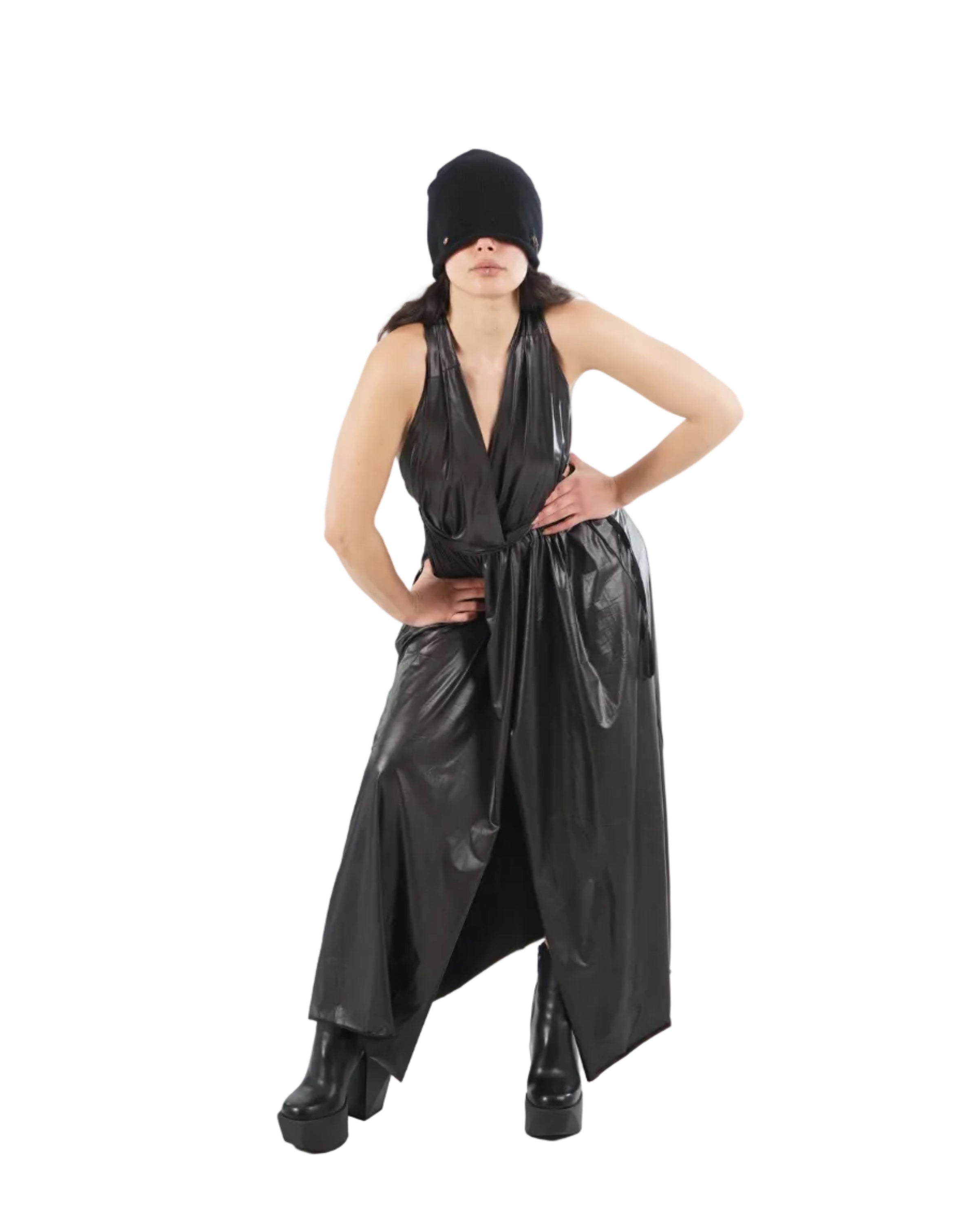 Monochrom – R268 Mono Vegan Leather Dress – Black