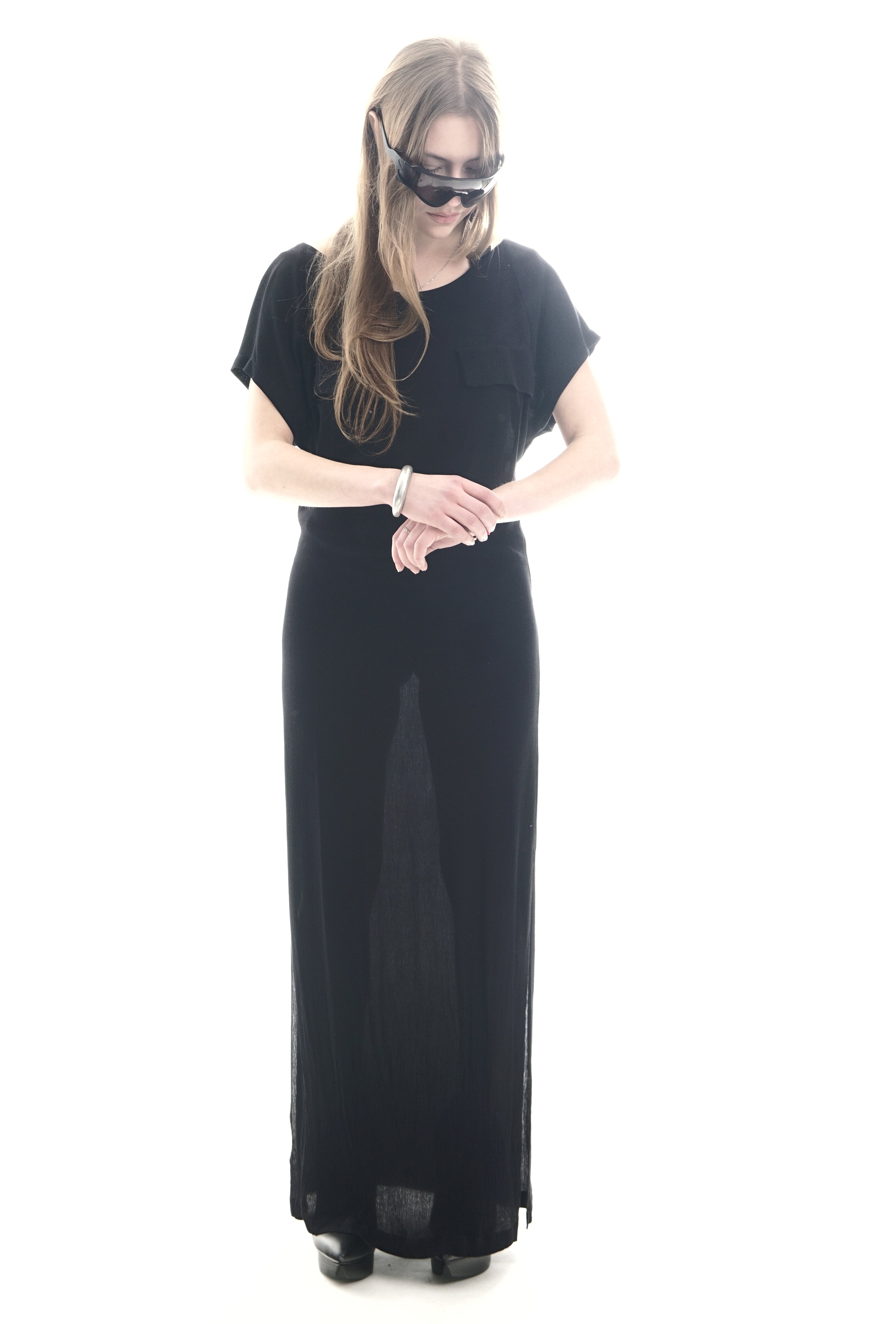 R246A -  Kleid Brustklappentaschen Ärmellos Maxi