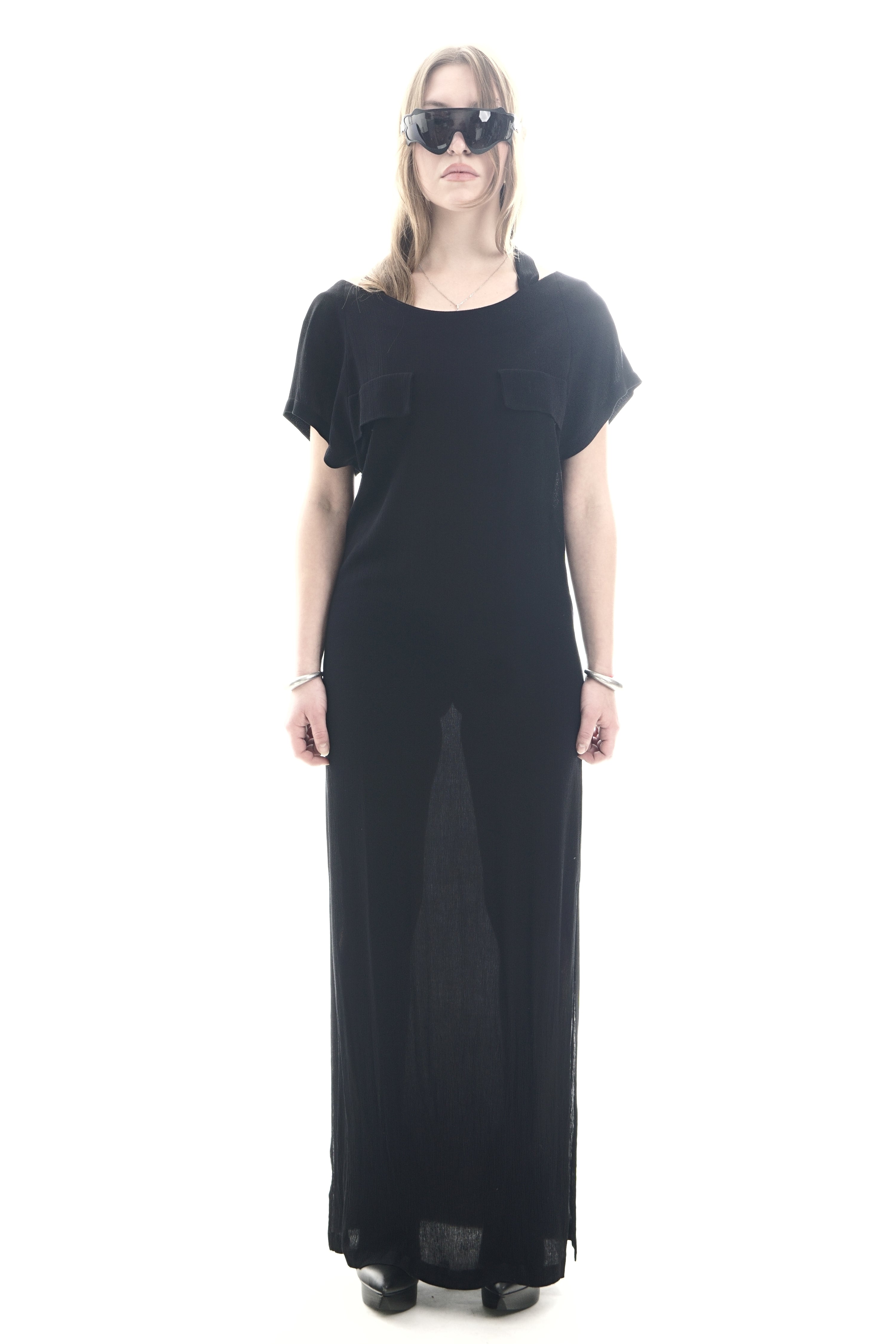 R246A -  Kleid Brustklappentaschen Ärmellos Maxi
