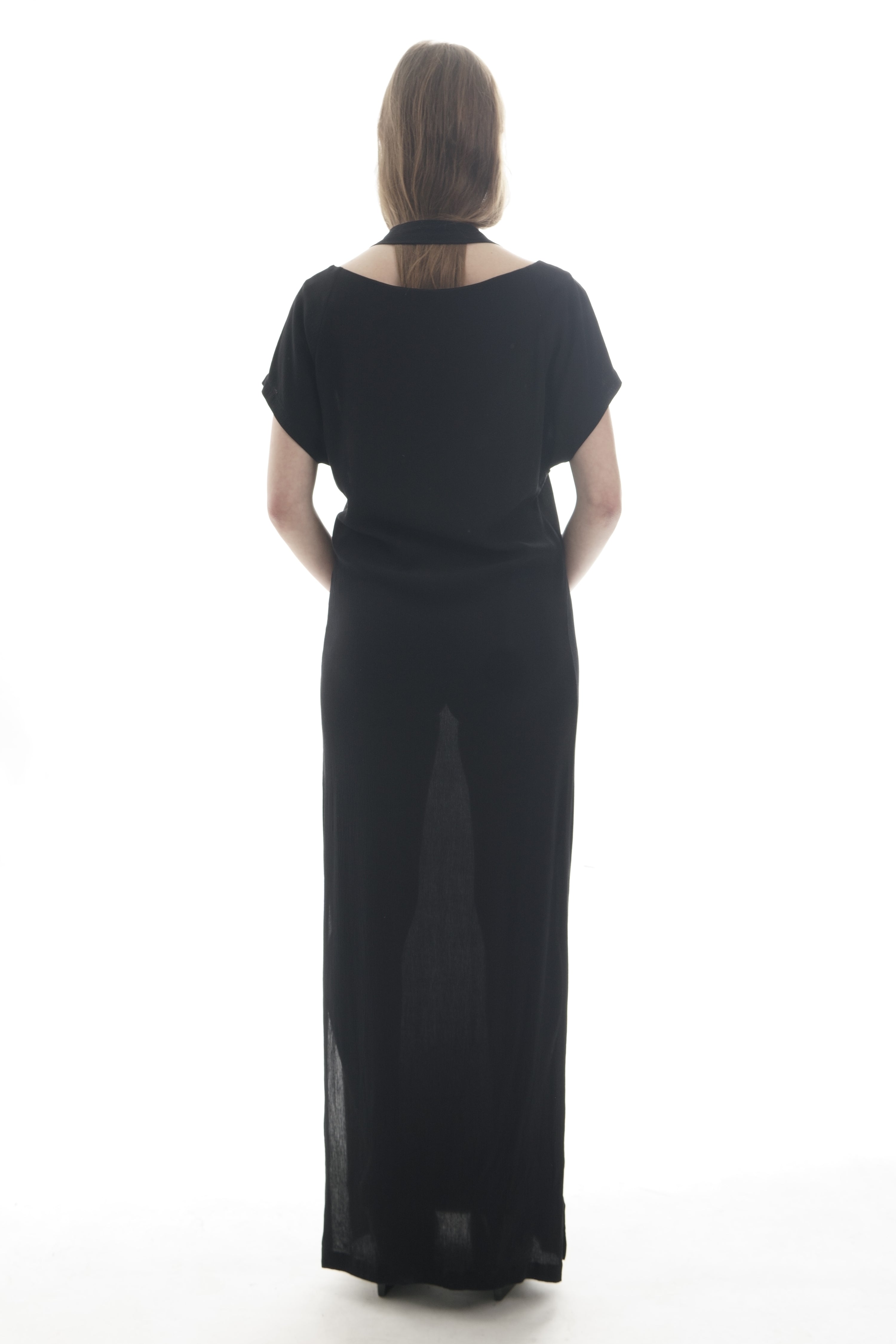 R246A -  Kleid Brustklappentaschen Ärmellos Maxi