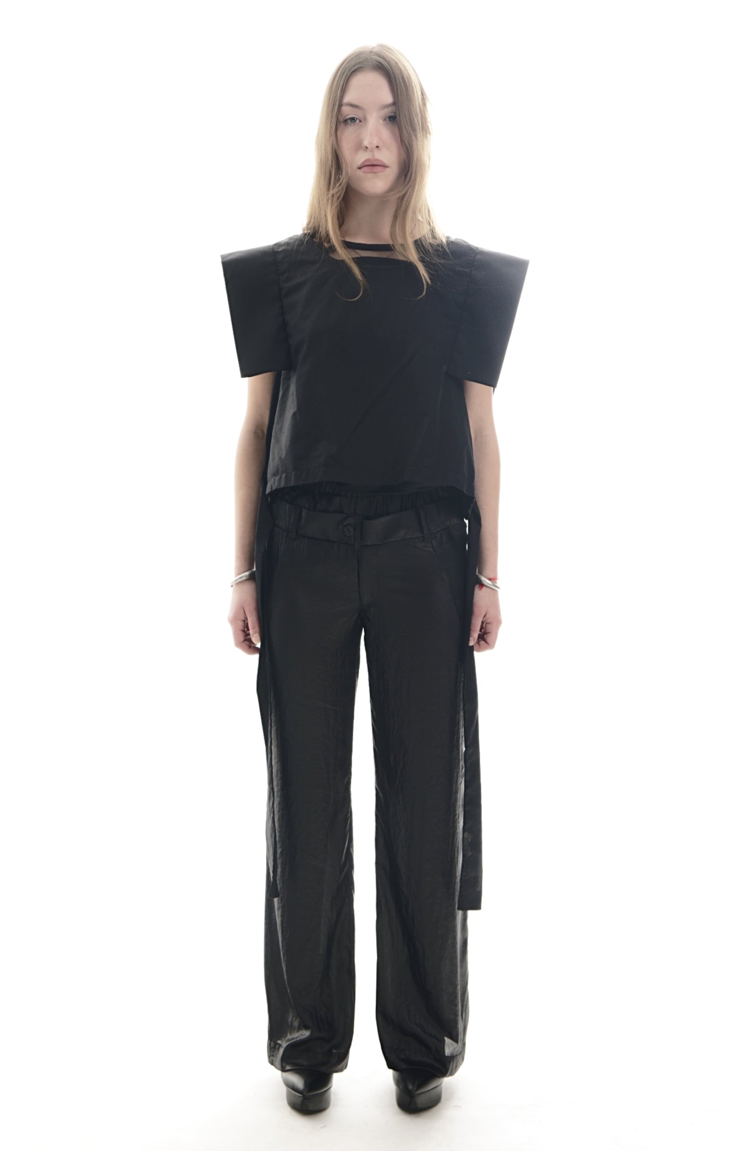 P154A Pants V Pocket wide leg double waistband