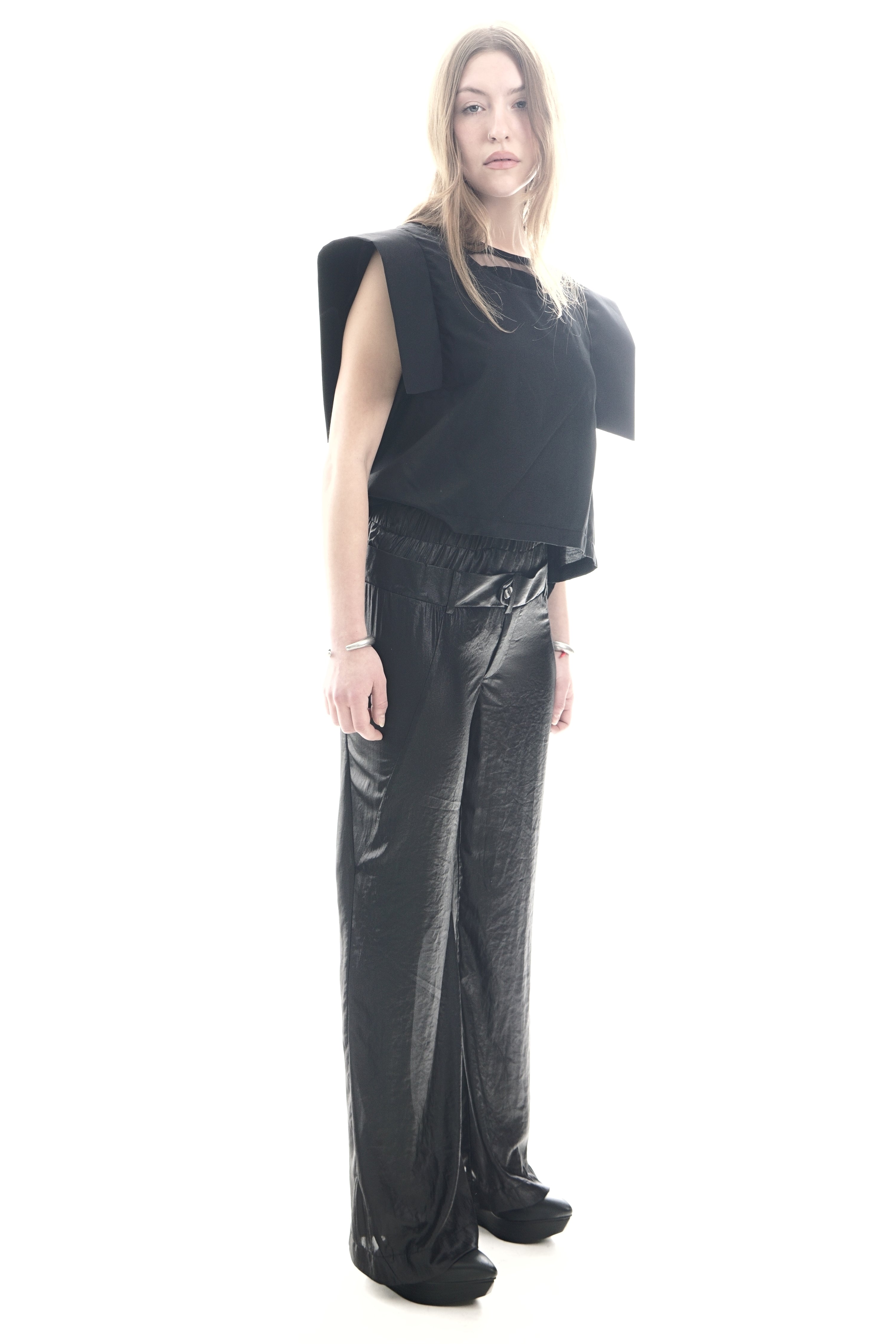 P154A Pants V Pocket wide leg double waistband