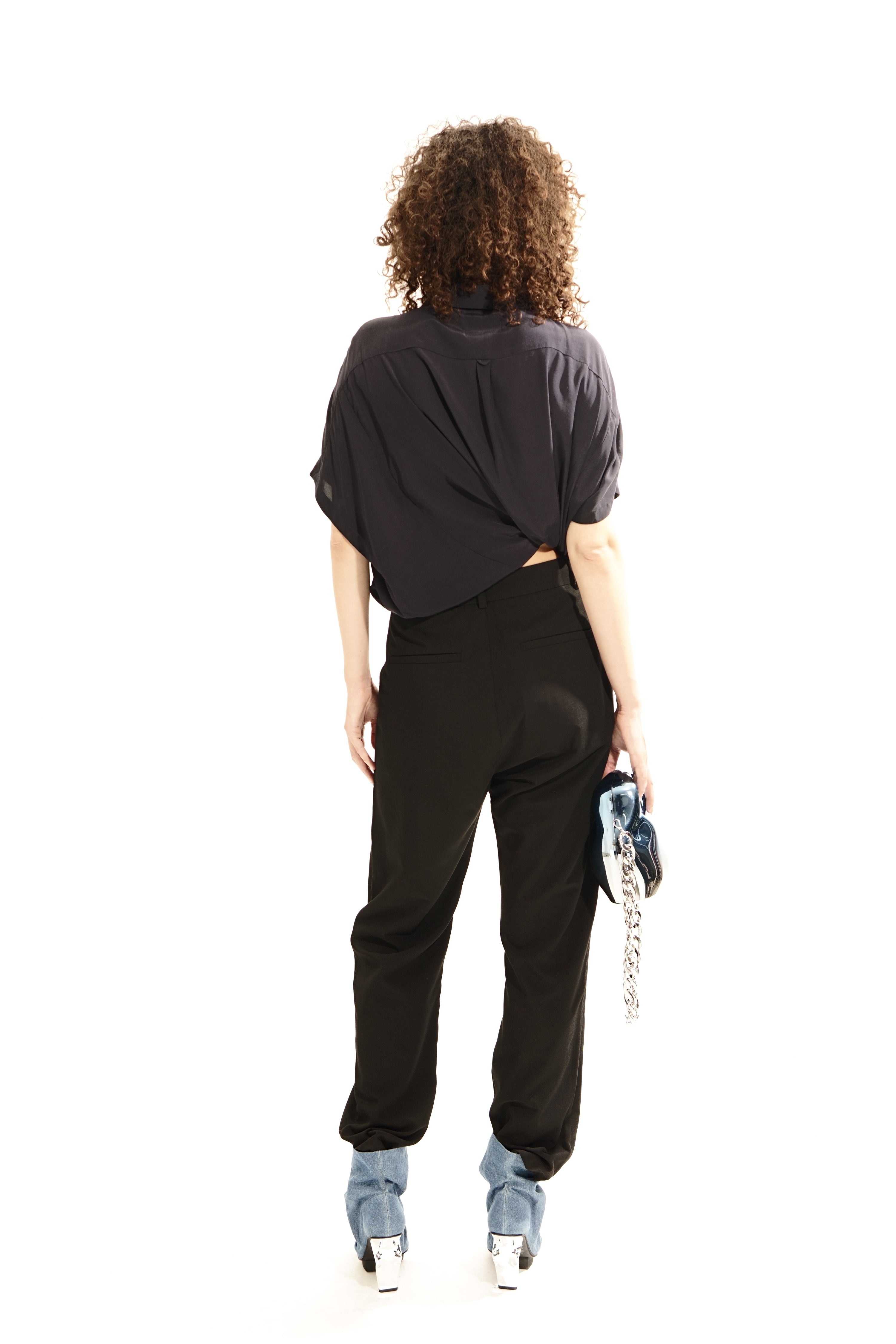 B62B - Oversized Flap Blouse Short Sleeve Fluid - Black I Adddress